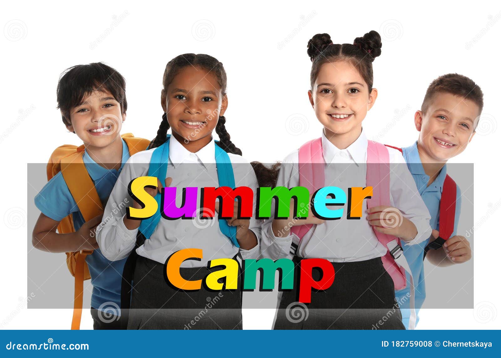 Group of Little Children with Backpacks on Background. Summer Camp Stock  Photo - Image of girl, afro: 182759008