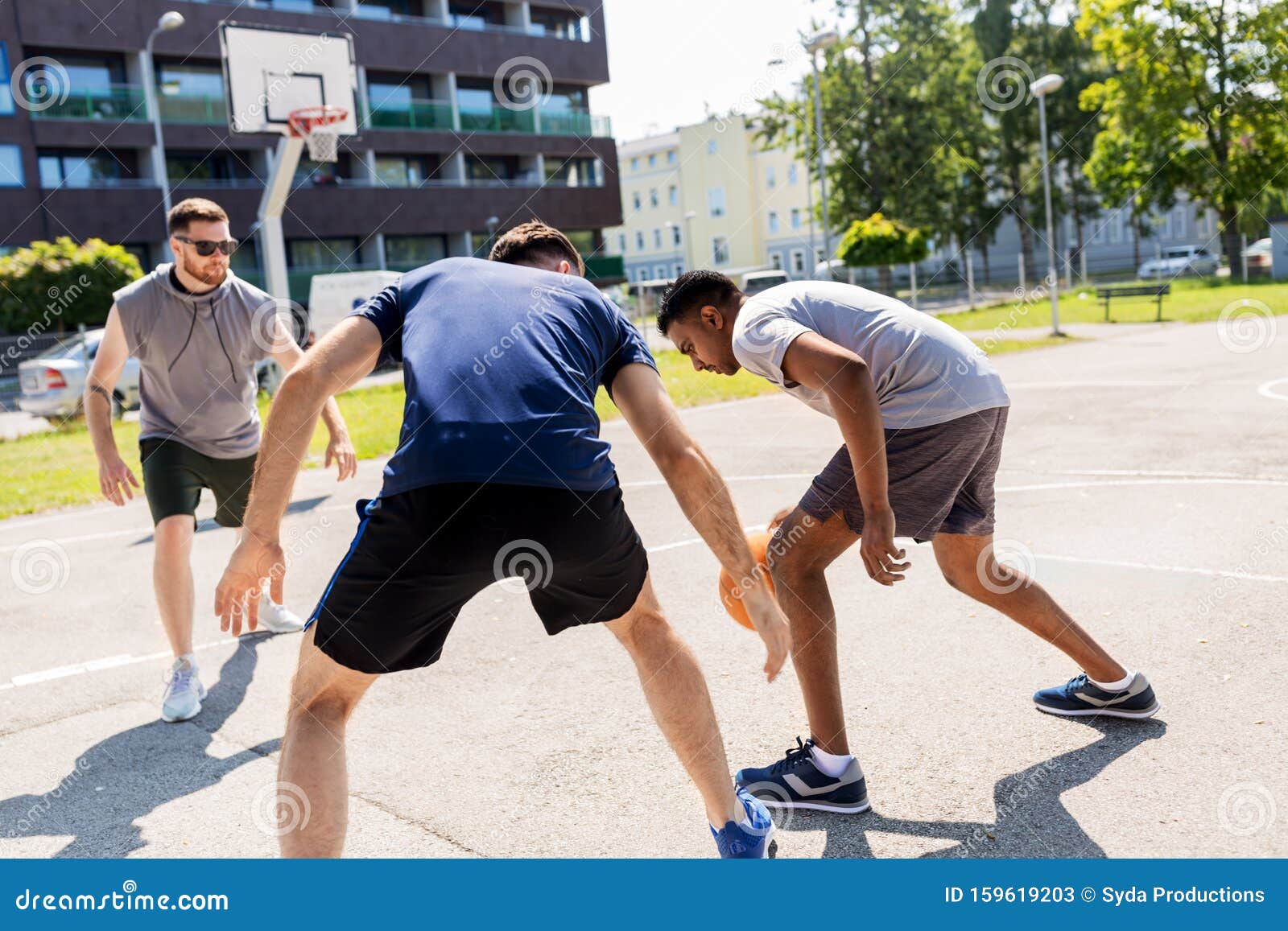 Group of Male Friends Playing Street Basketball Stock Image - Image of ...