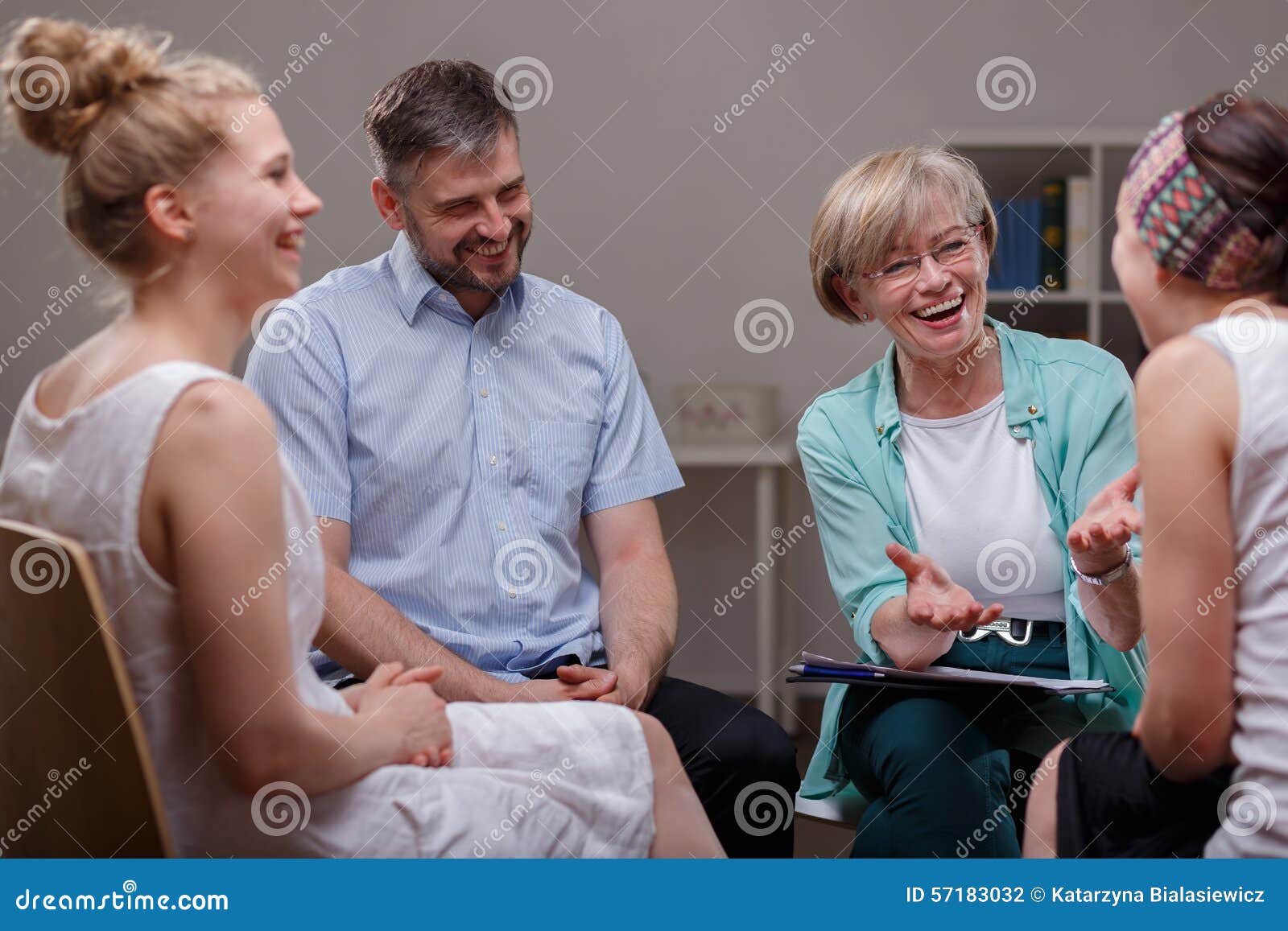 group during meeting with therapist