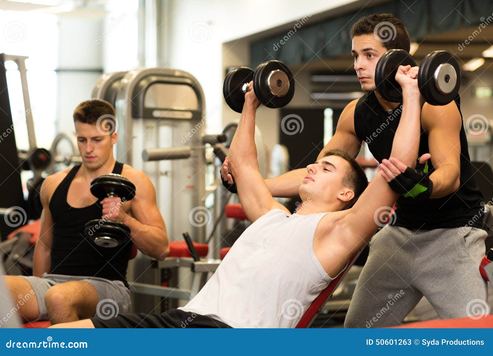 Group Of Men With Dumbbells In Gym Stock Image Image Of Healthy