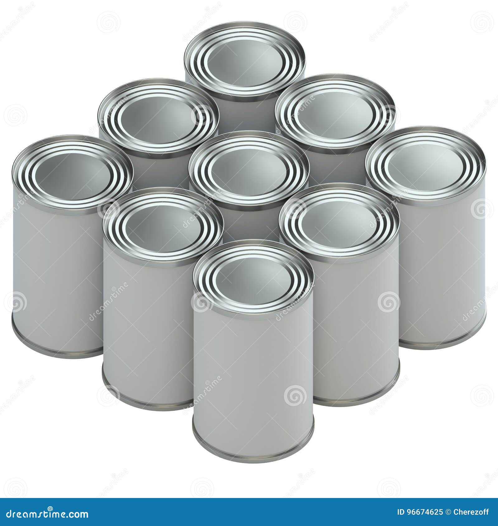 Download Group Of Metal Tin Cans With White Paper Labels Stock Illustration - Illustration of metallic ...