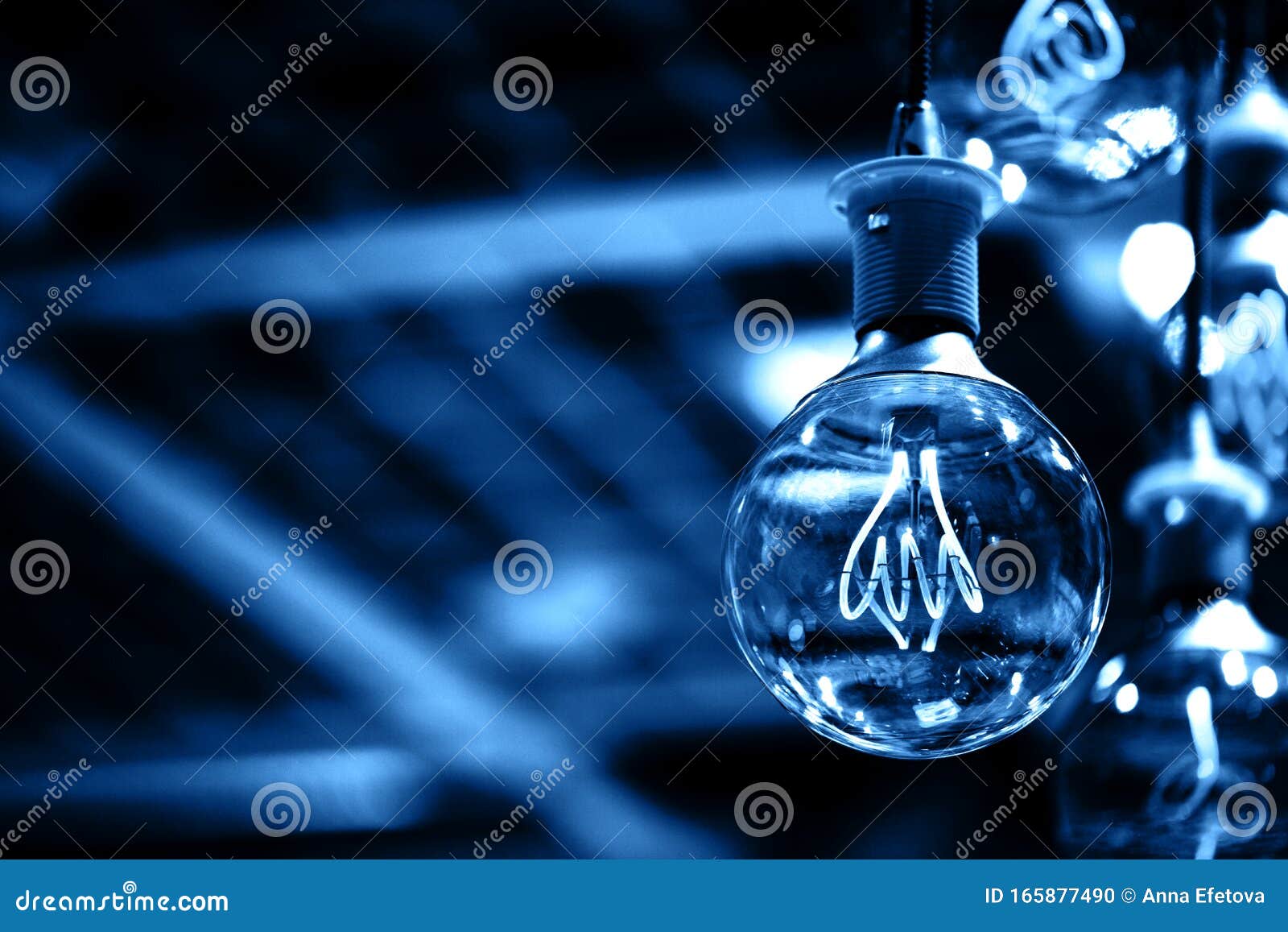 Group of modern blue lamps stock photo. Image of black 165877490