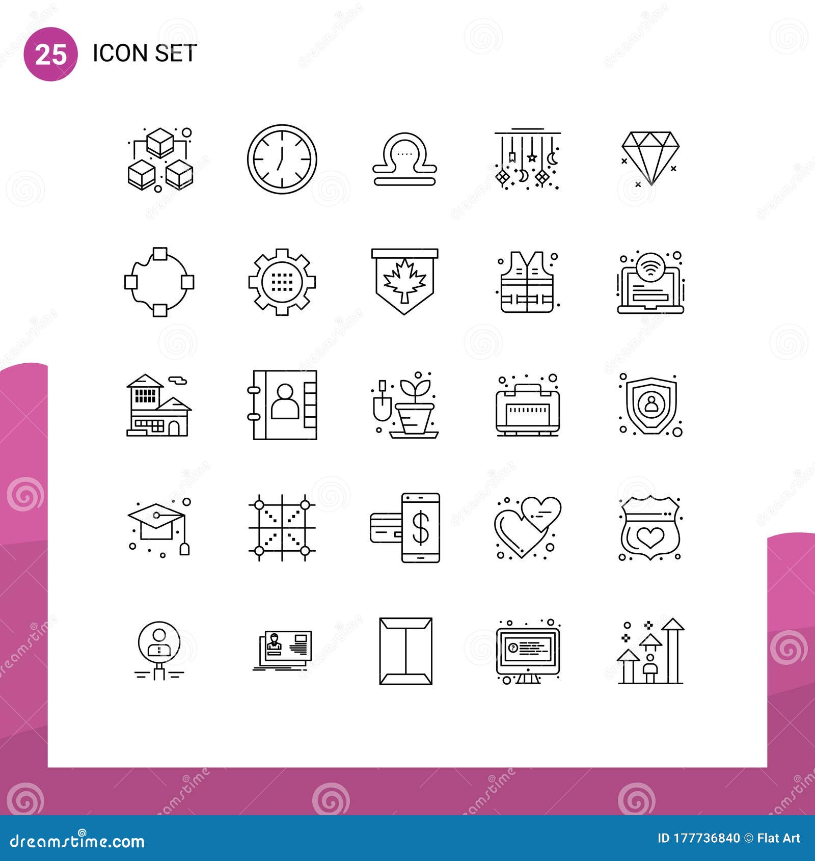 Group of 25 Modern Lines Set for Path, Diamond, Zodiac, Decoration