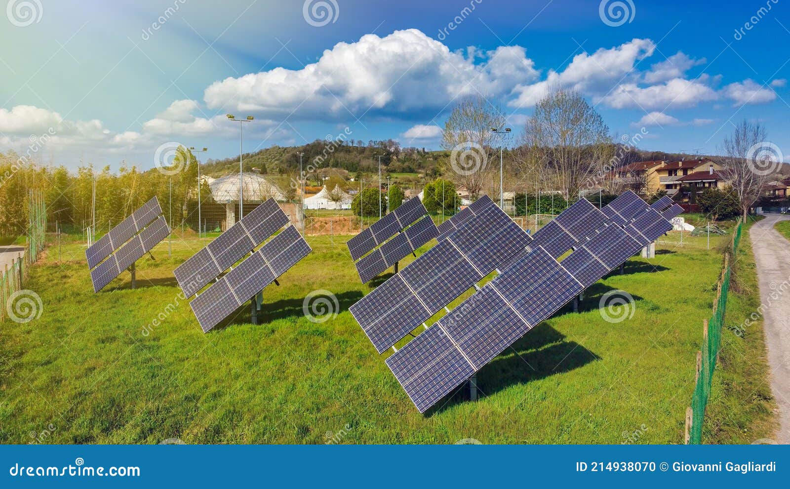 group of modern solar panels oriented to the sun