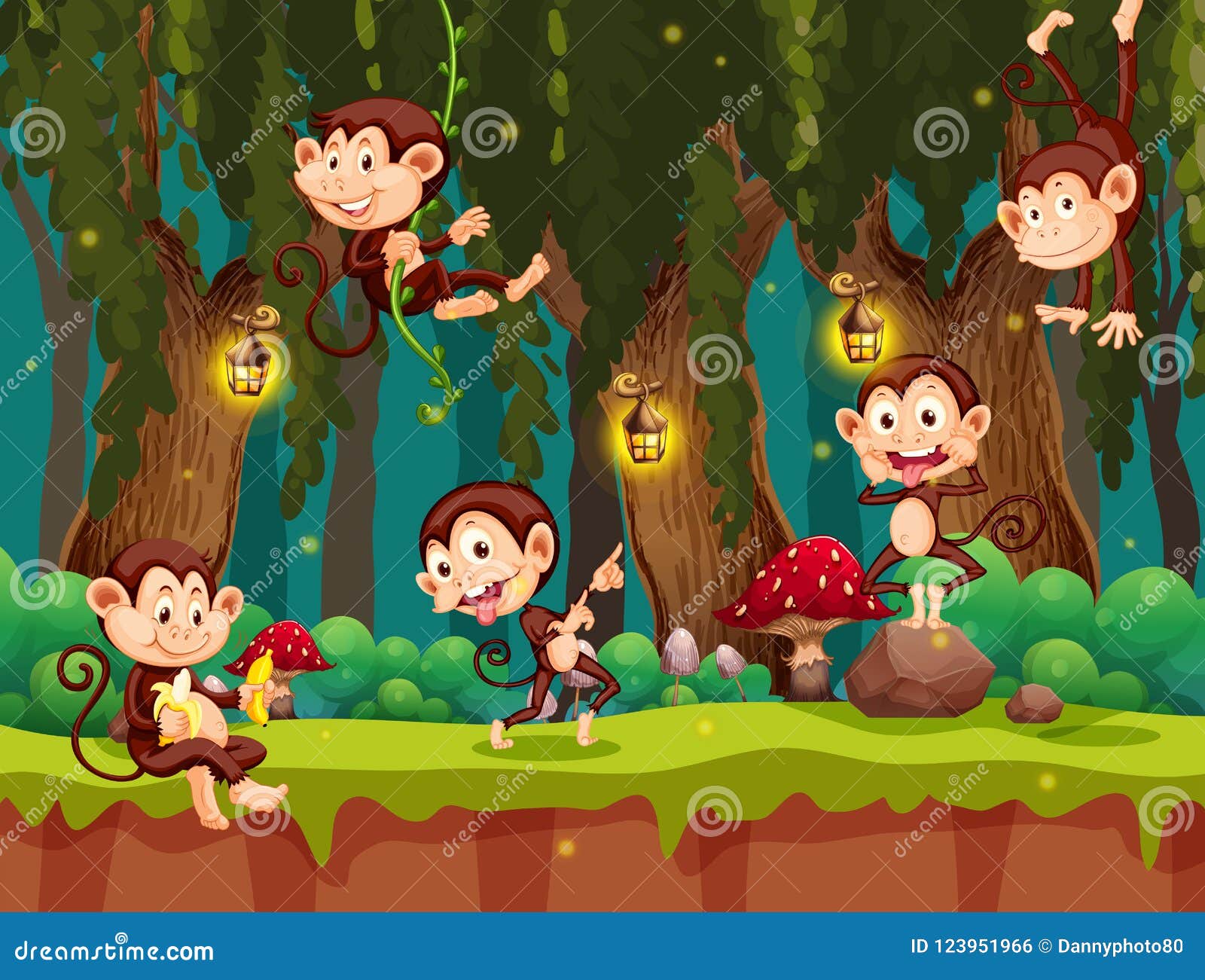 A Group of Monkey in Jungle Stock Vector - Illustration of wild, animal: 123951966 A Group of Monkey in Jungle Stock Vector - Illustration of wild, animal: 123951966