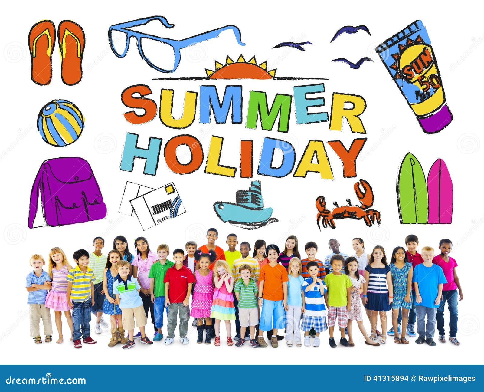 Group Of Multiethnic Children With Summer Holiday Concept Stock Photo