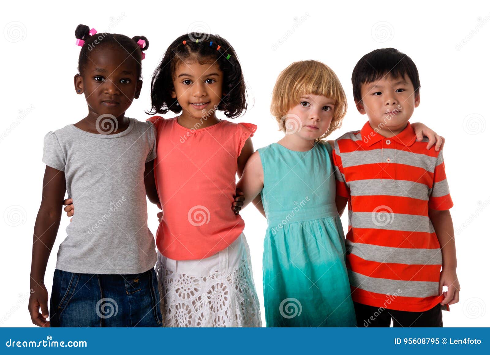 group of multiracial kids portrait in studio.