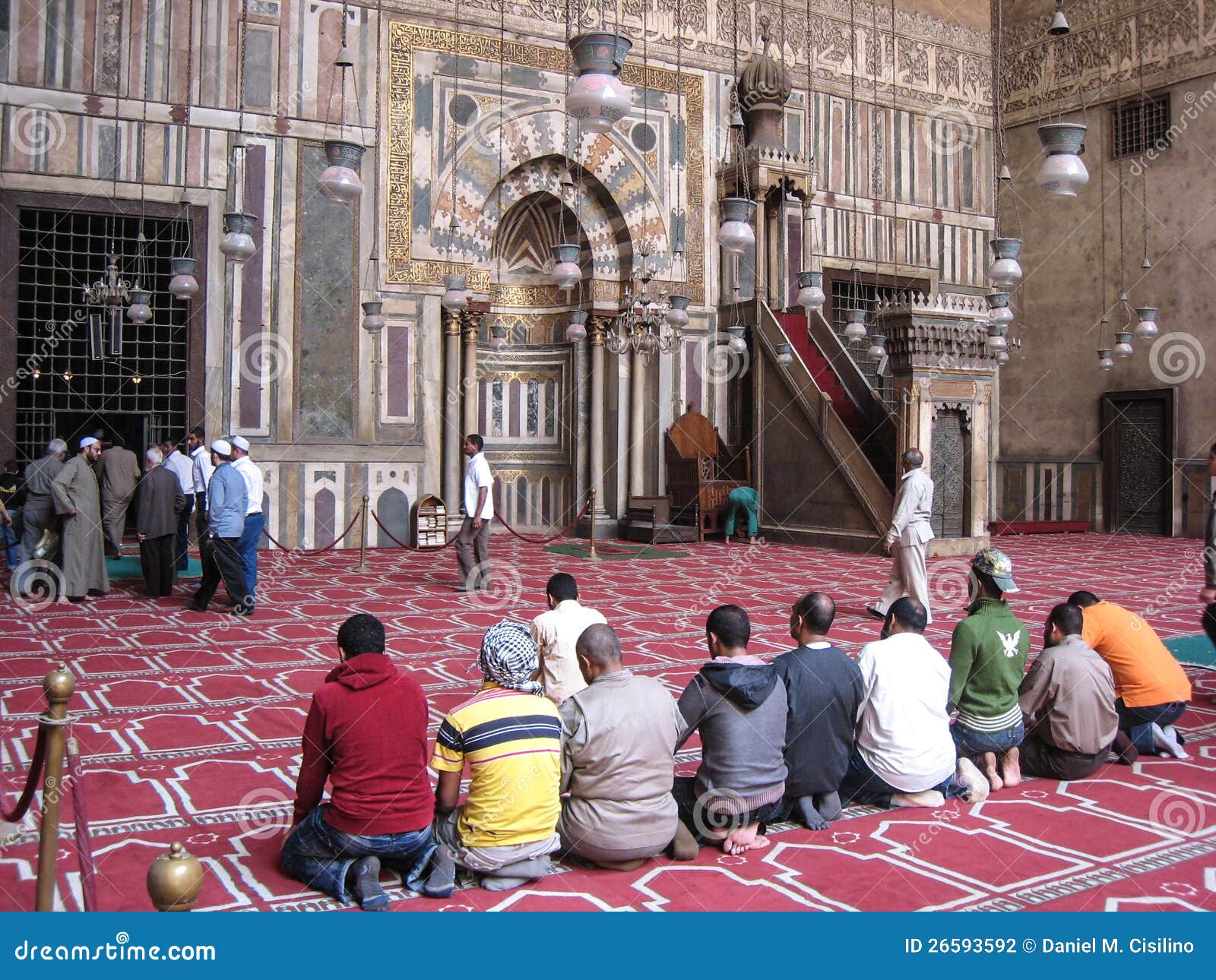 Group Of Muslims Praying At Hassan Mosque. Cairo Editorial 