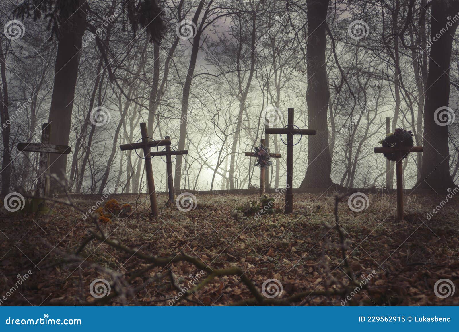 Group of an Old Graves on Traditional Christian European Cemetery.  Halloween Wallpaper. Rest in Peace. Scary Foggy Graveyard Stock Image -  Image of churchyard, graveyard: 229562915