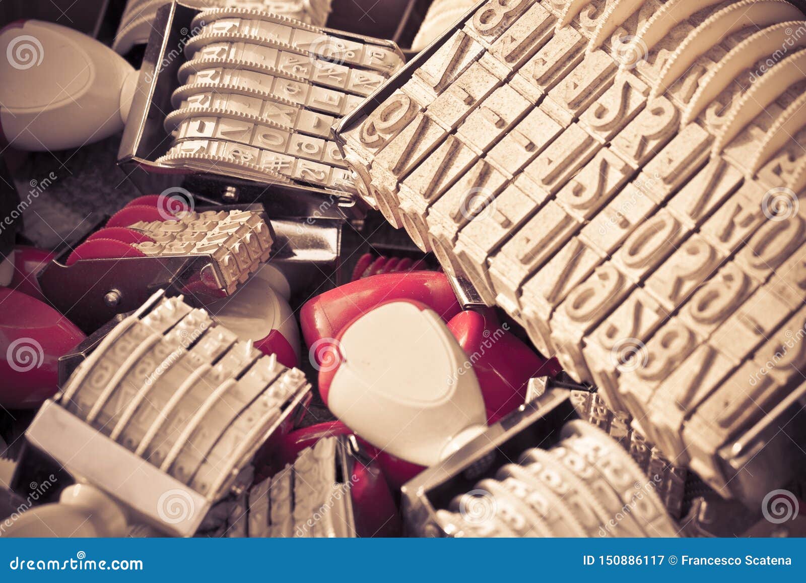 Group of Old Plastic Date Stamps Toned Image Stock Image Image of