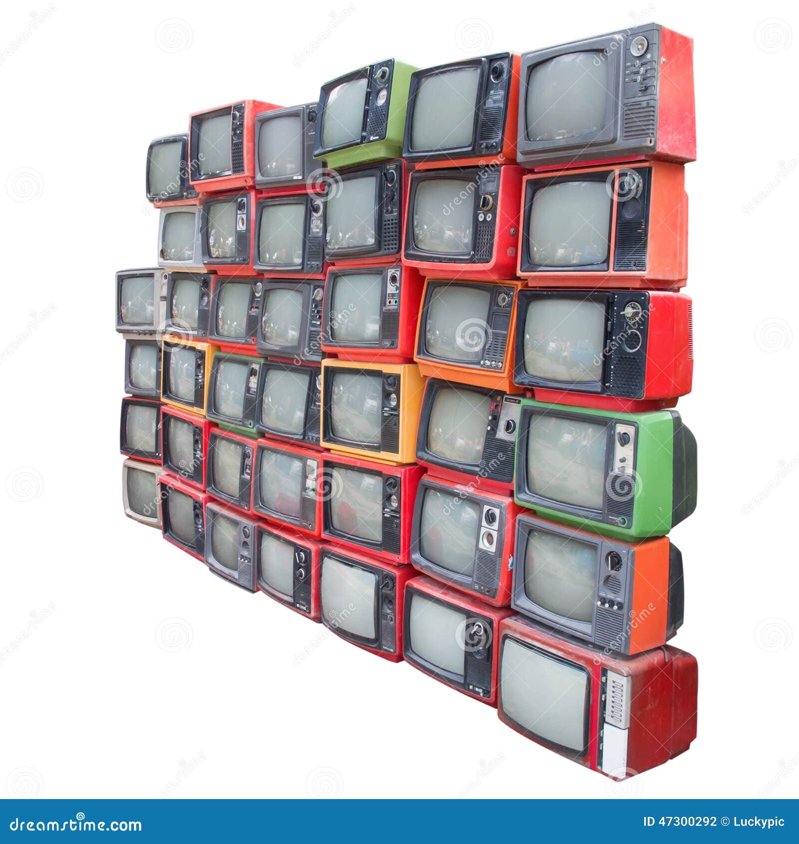 group of old vintage televisions  with clipping path