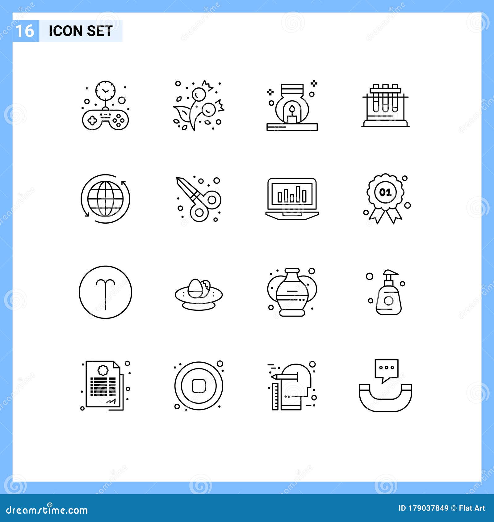 Group of 16 Outlines Signs and Symbols for Globe, Science, Burner ...