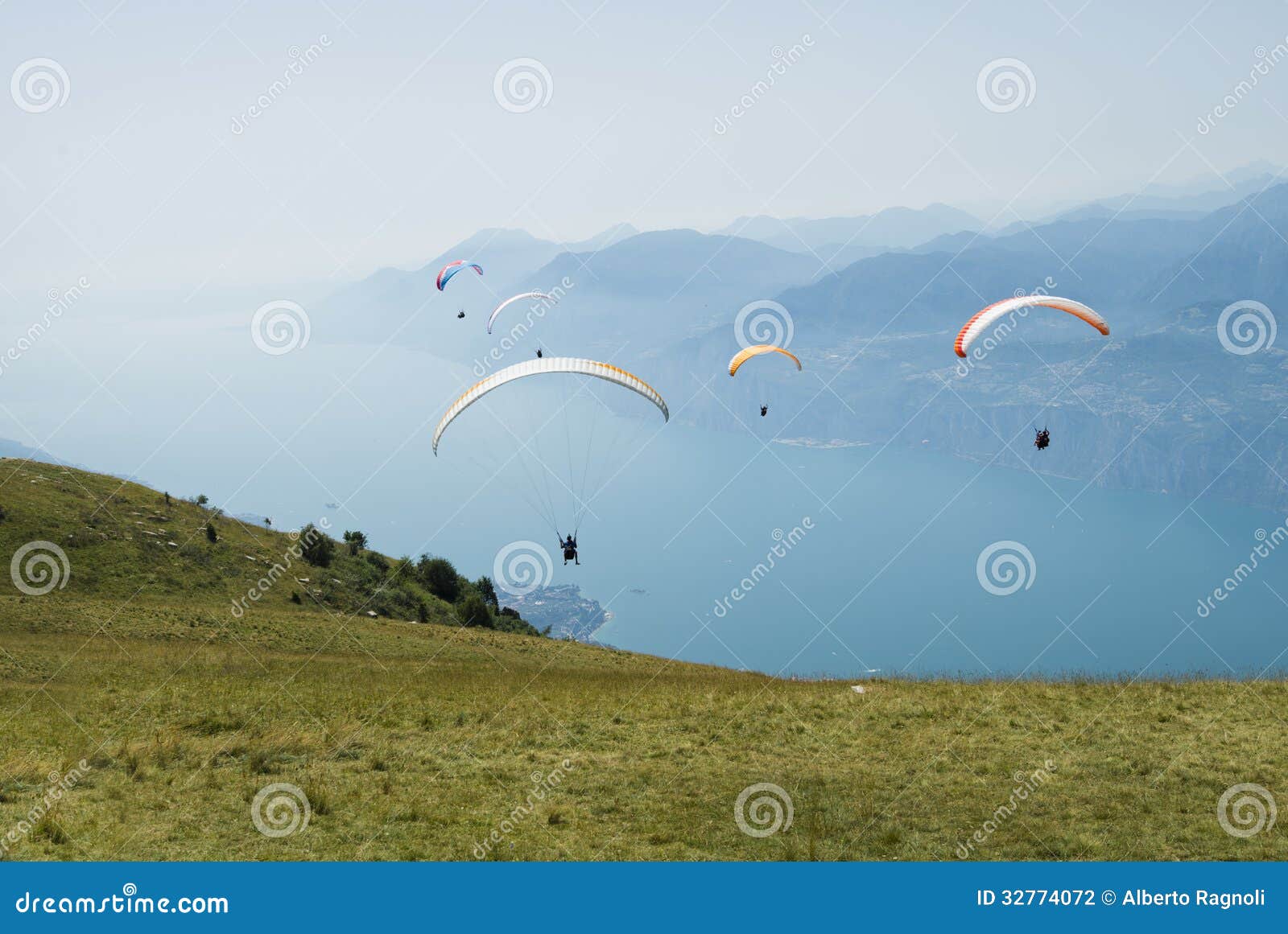 a group of paratroopers on garda lake