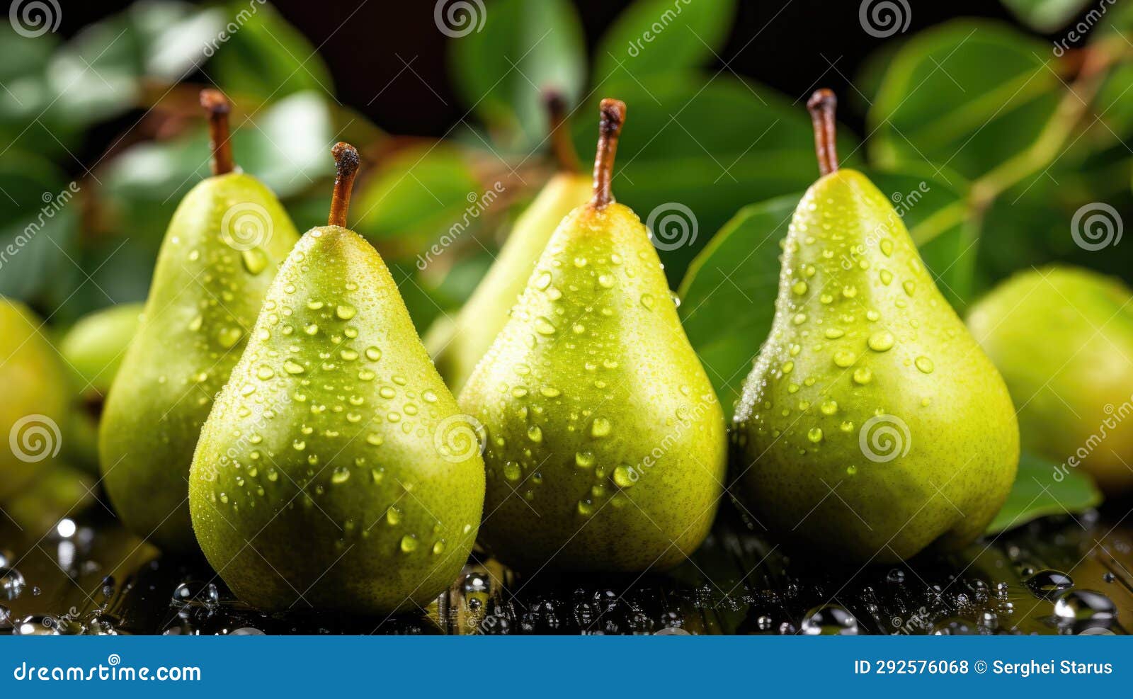 A Group of Pears with Water Droplets on Them, AI Stock Photo Image of