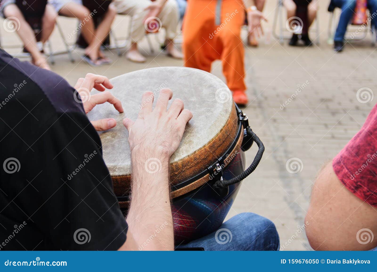 Group of People with African Drums Stock Photo Image of leather