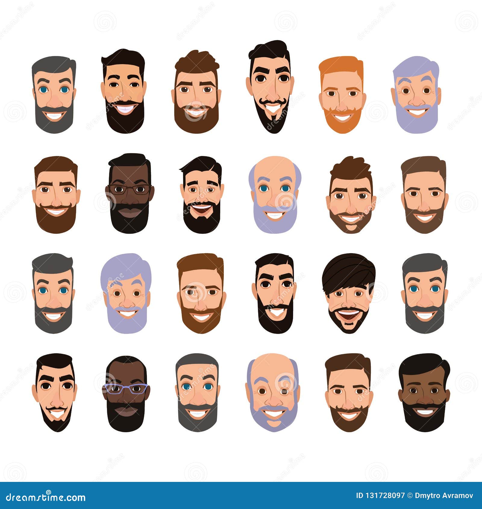 Group of People, Business Bearded Men Avatar  Design People   Avatars Set. Isolated Vector on White Stock Vector -  Illustration of expressions, isolated: 131728097