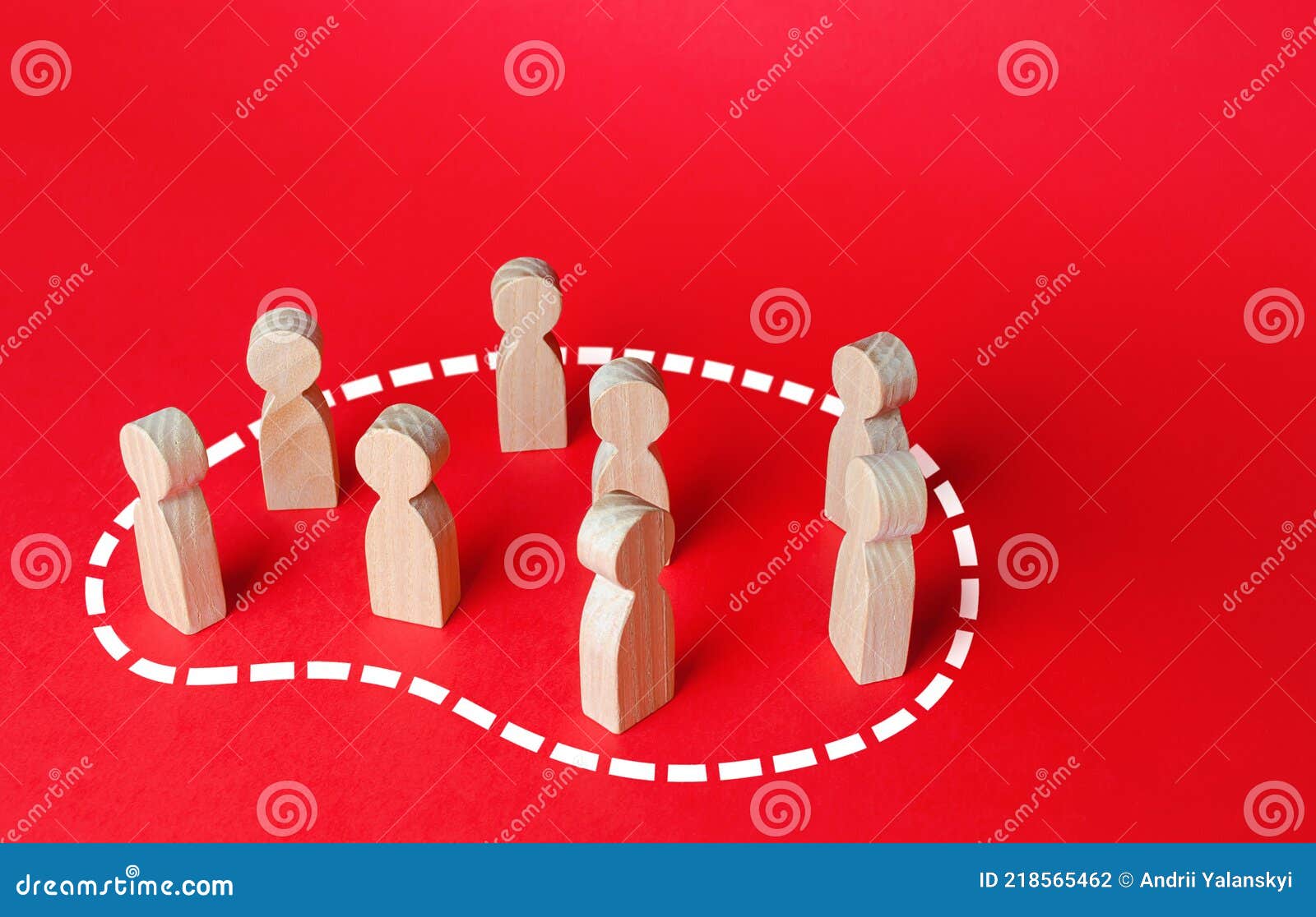 a group of people is circled in dotted line. grouping people, teaming up. society and community concept. target audience