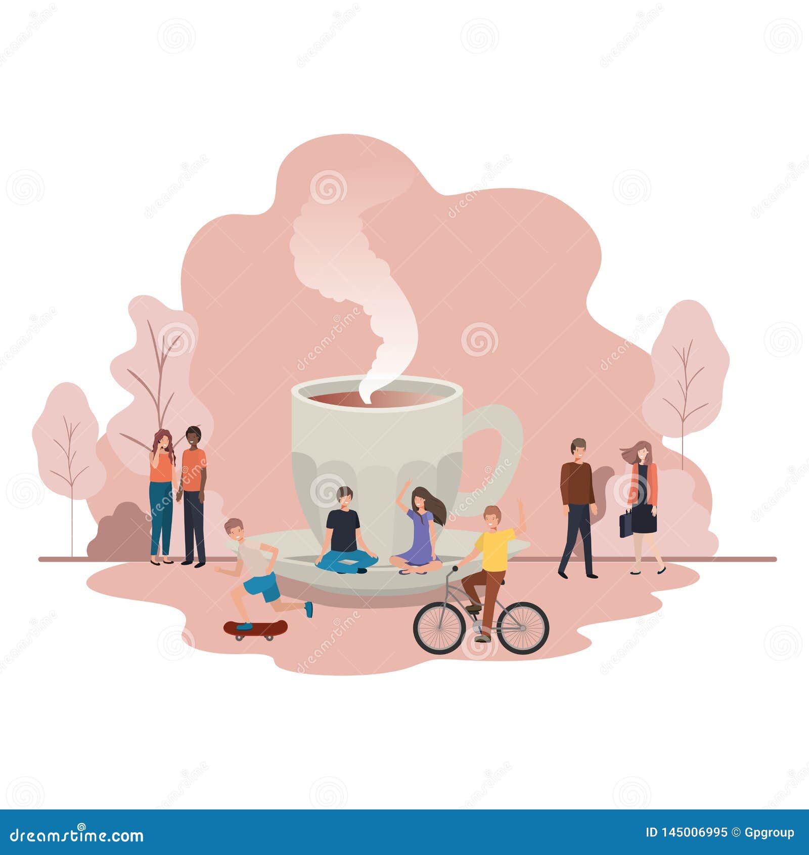 group of people cup of coffee avatar character