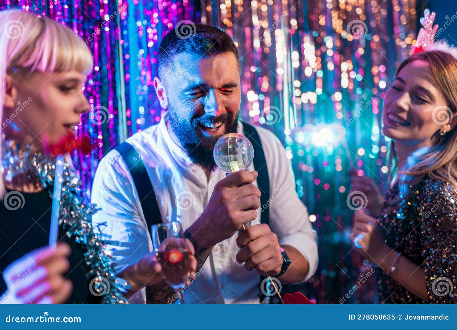 Group of People Dancing in the Club Singing Karaoke Stock Image - Image ...