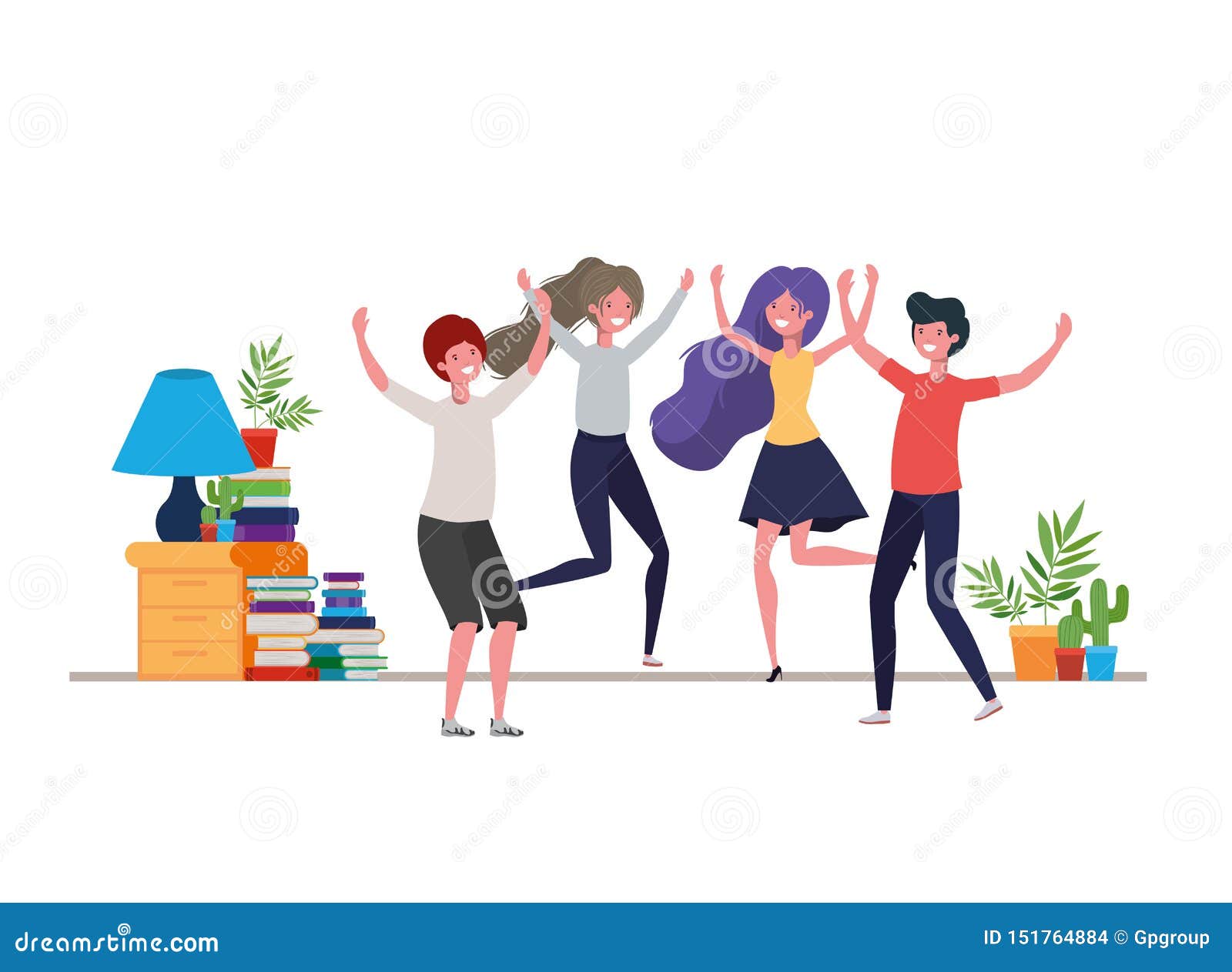 Group of People Dancing in Living Room Stock Vector - Illustration of ...