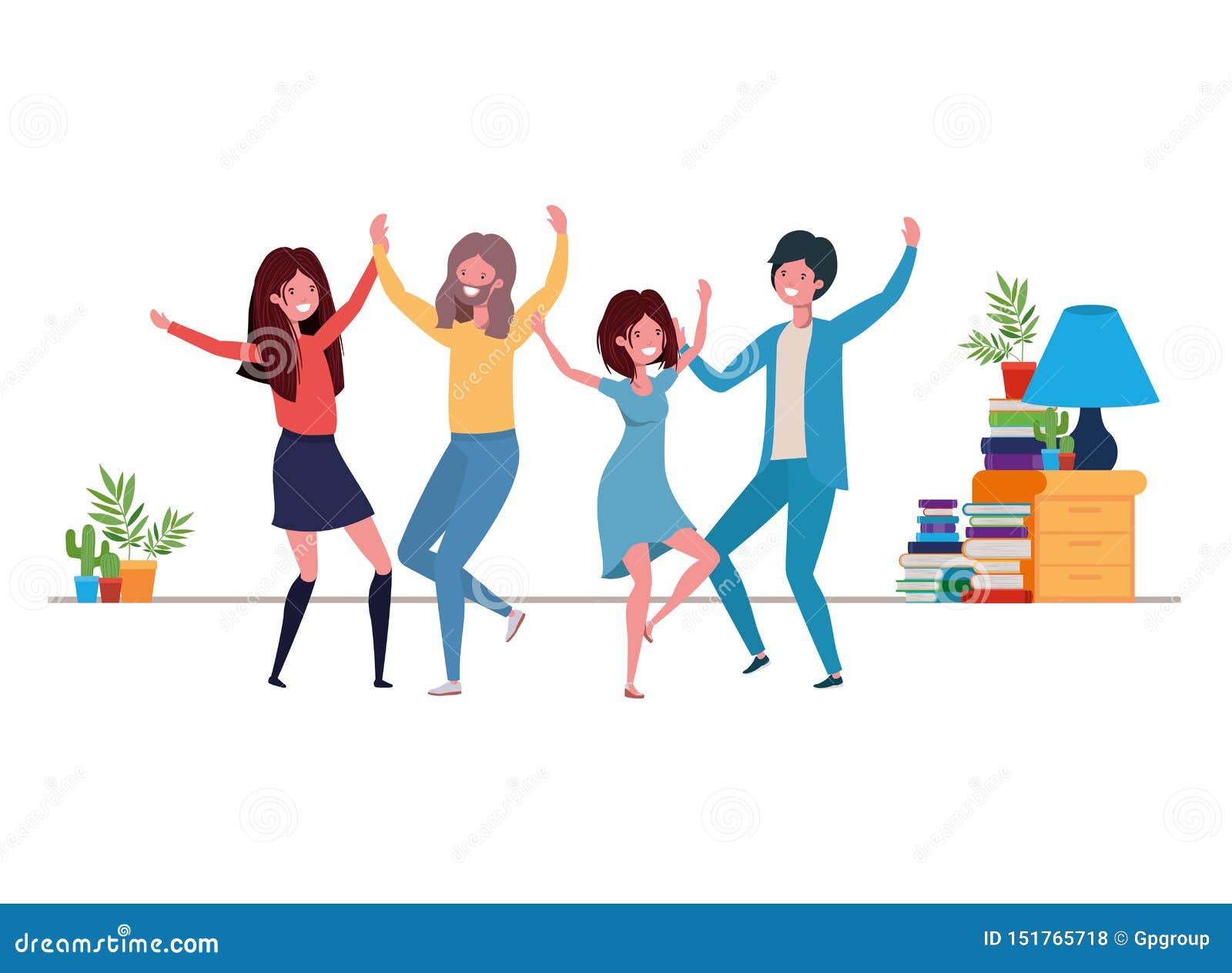 Group of People Dancing in Living Room Stock Vector - Illustration of ...