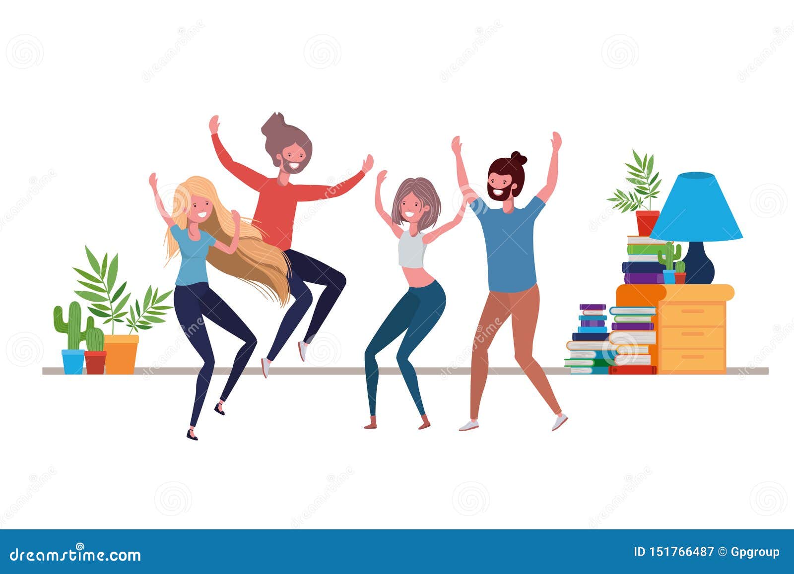 Group of People Dancing in Living Room Stock Vector - Illustration of ...