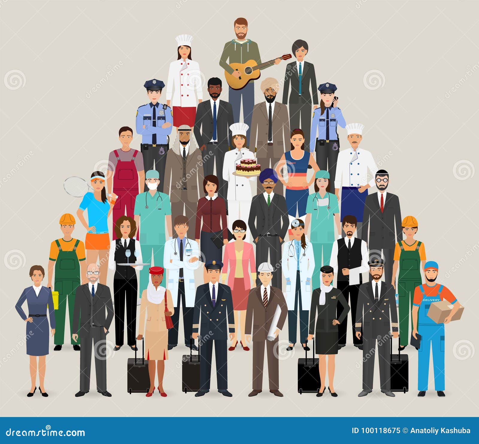 group of people with different occupation. employee and workers characters standing together.