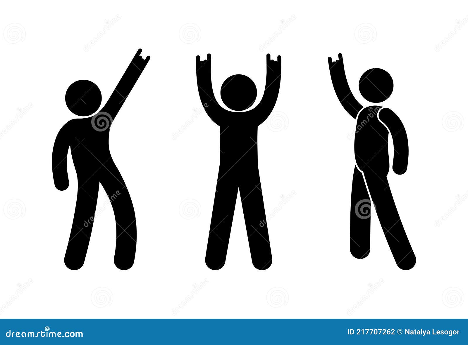 Group of People Having Fun, Raised Hand Up, Goat Gesture, Rock Gesture,  Stick Man Isolated Silhouettes Stock Vector - Illustration of silhouettes,  black: 217707262