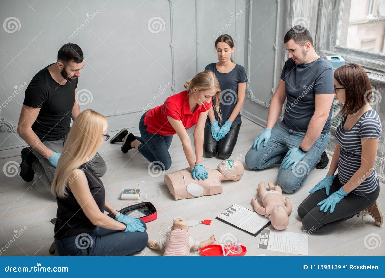 First aid training stock image. Image of help, group 111598139