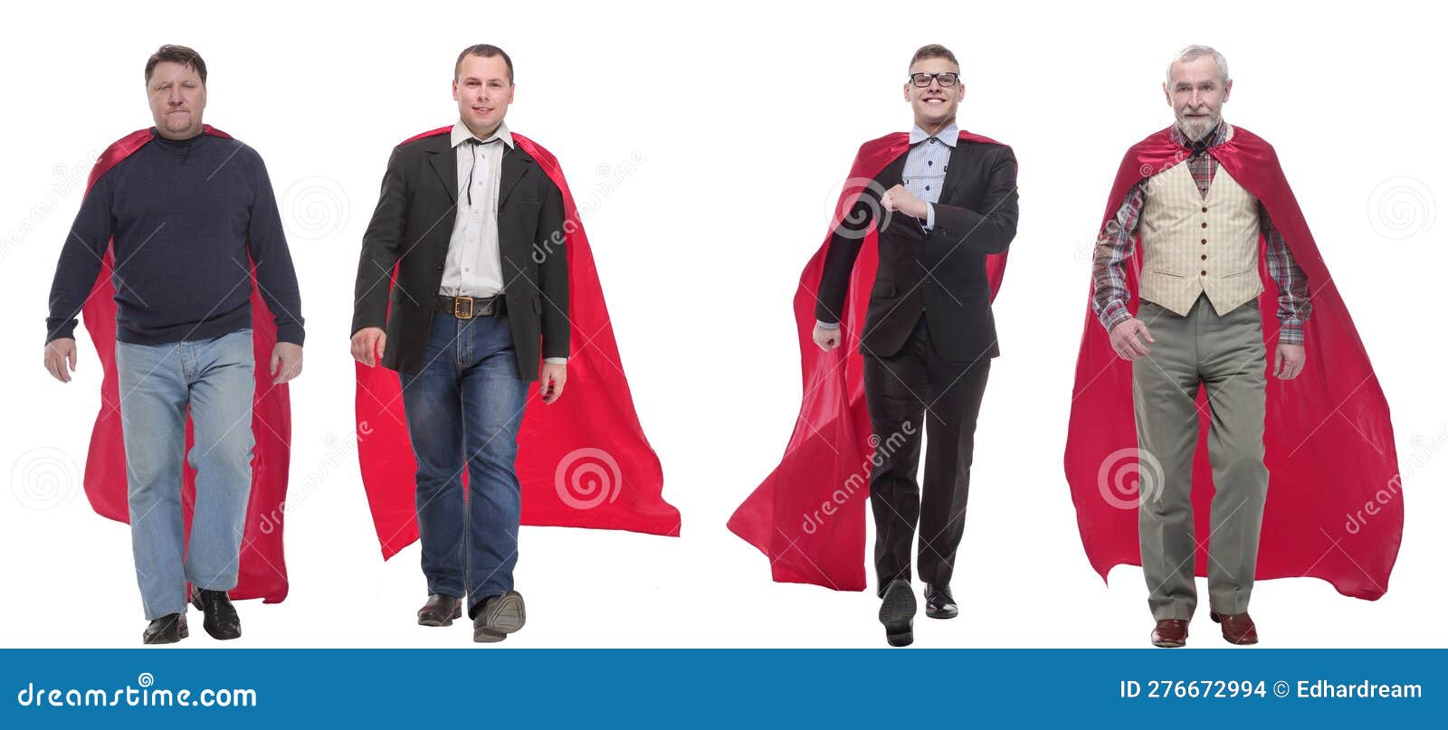 Group of People in Red Raincoat Isolated on White Stock Photo Image