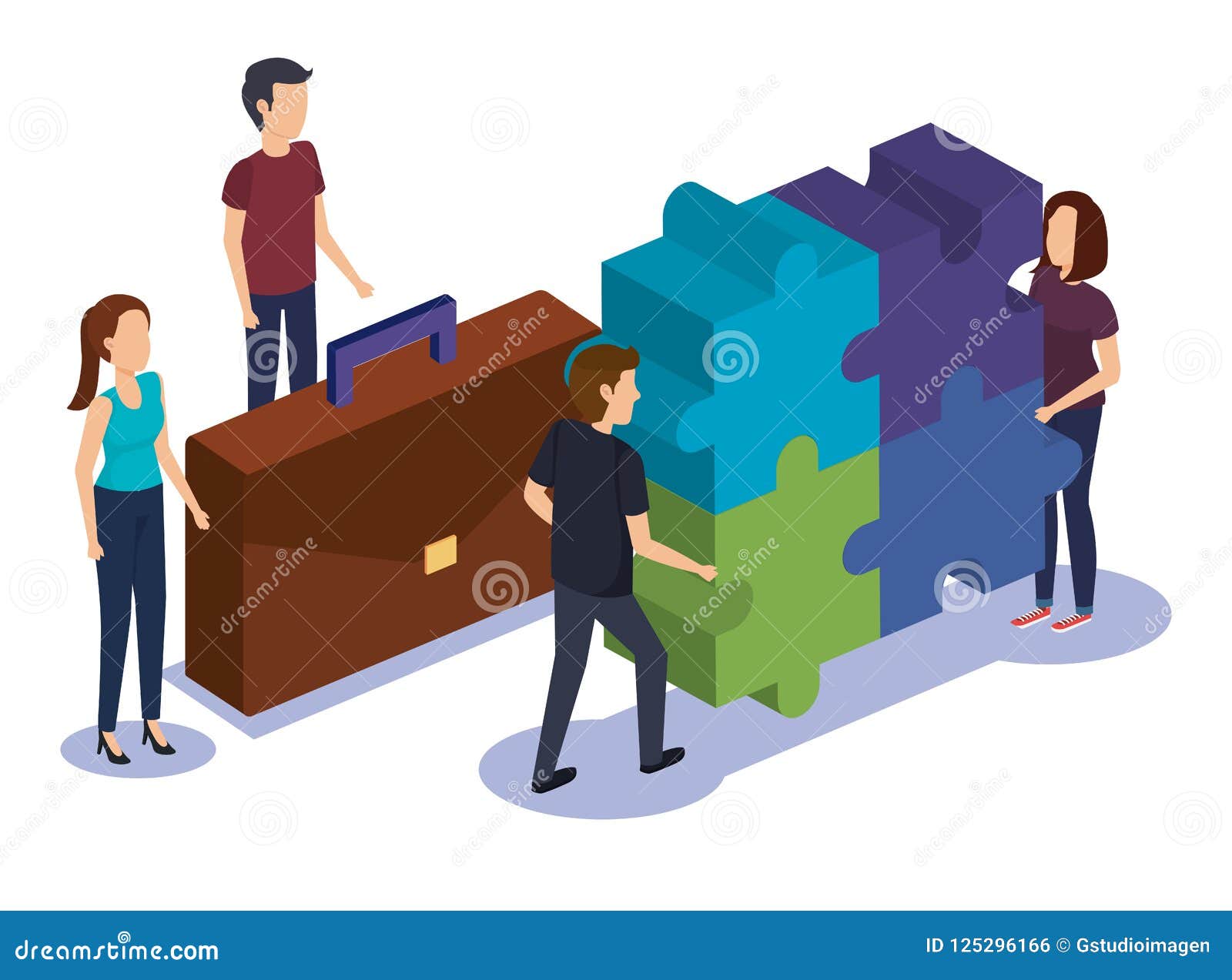 Group of People Teamwork with Puzzle Stock Vector - Illustration of ...