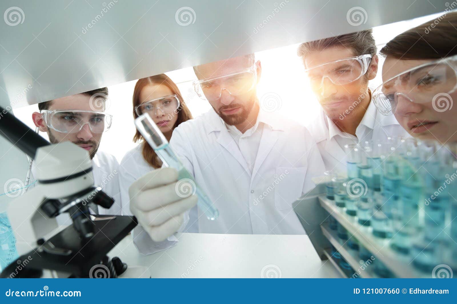 Group of Pharmacists Working in the Laboratory. Stock Photo Image of