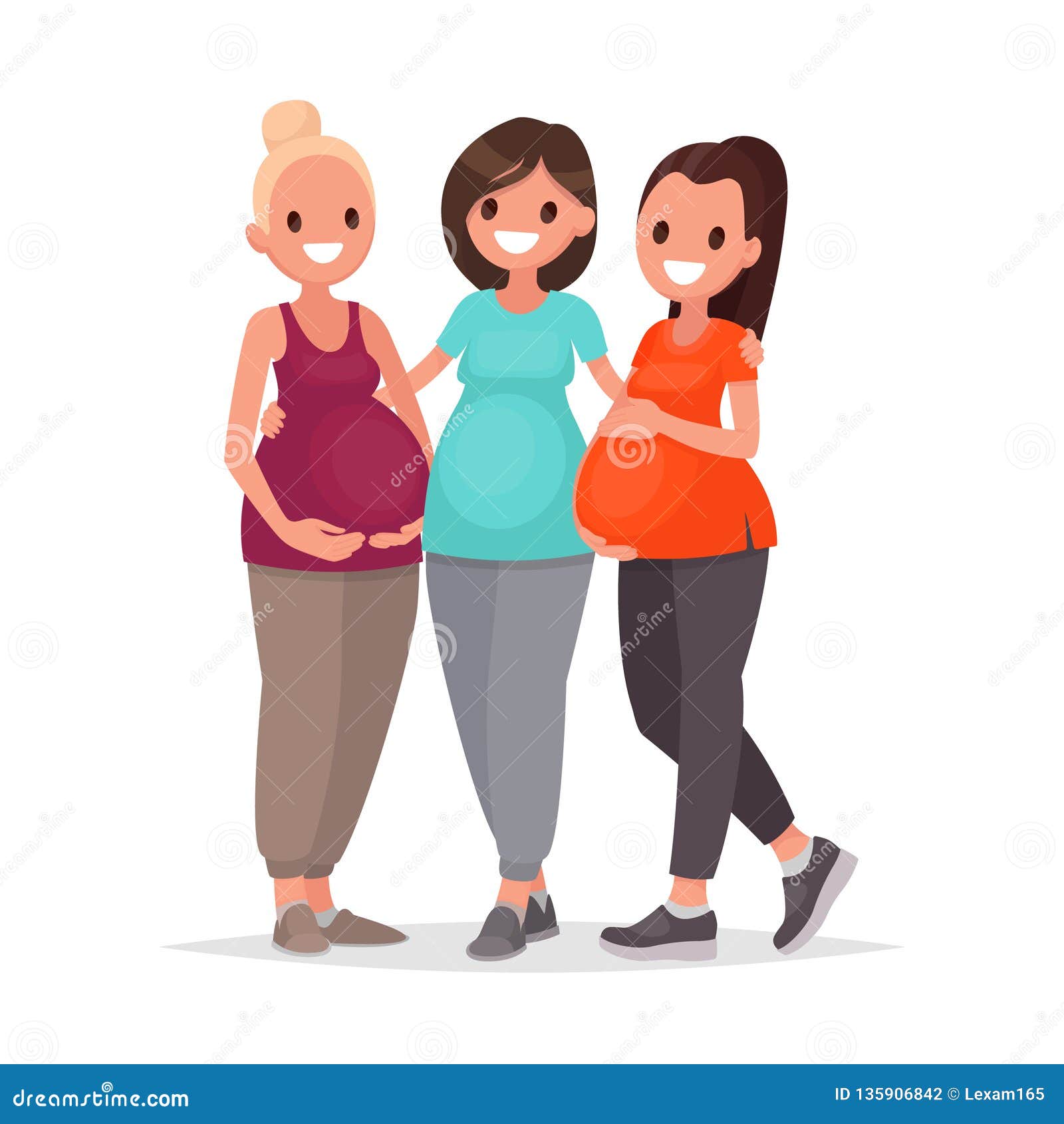 Group of Pregnant Women are Embracing Standing on a White Background.  Courses Expectant Mothers Stock Illustration - Illustration of family,  drawing: 135906842