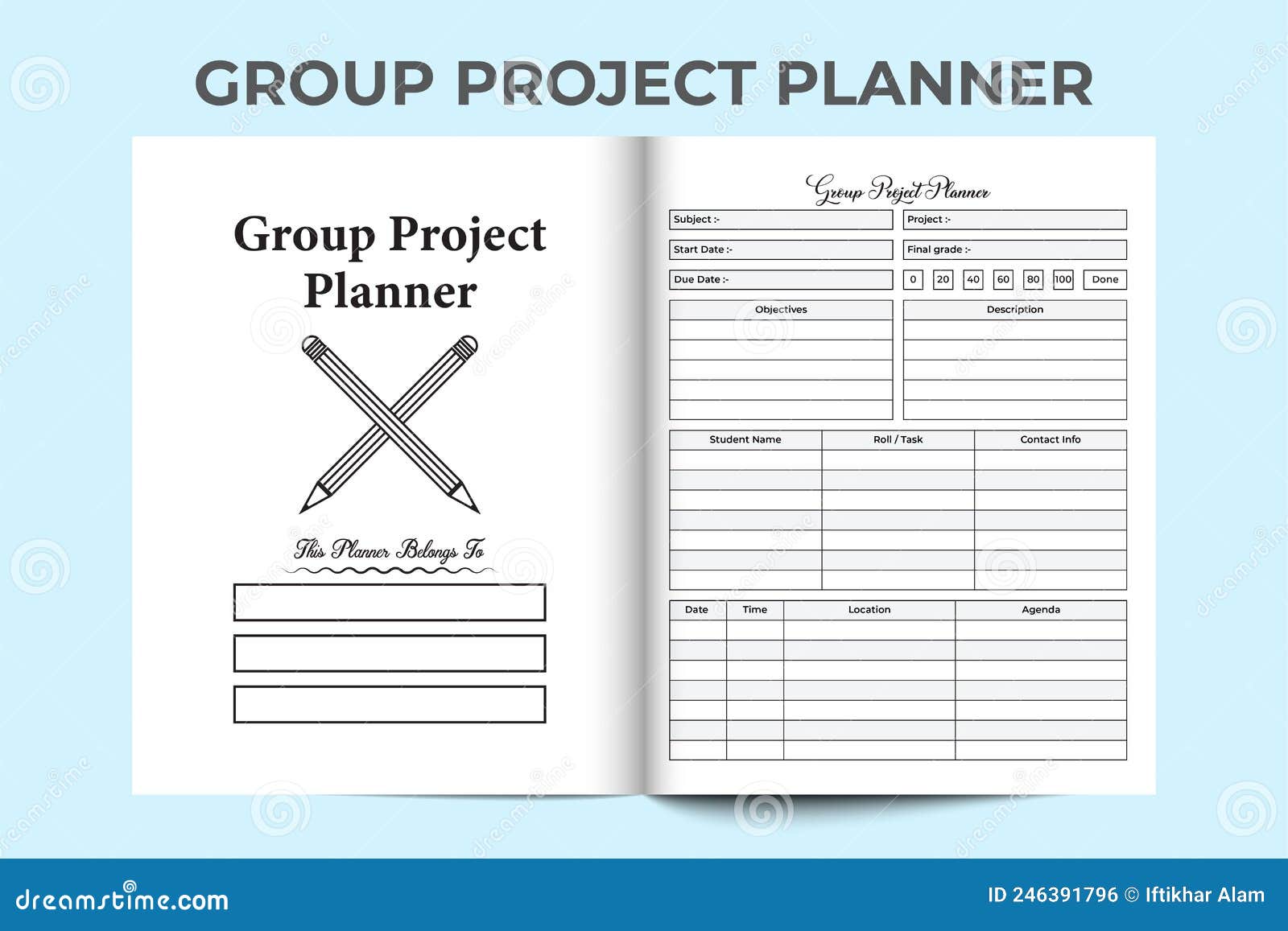 Group project planner KDP interior. Student's group project