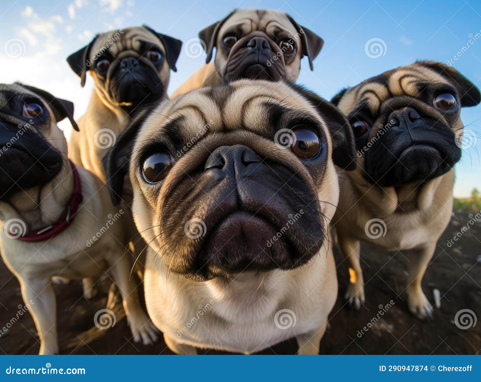 A group of pugs stock photo. Image of mammal, young 290947874