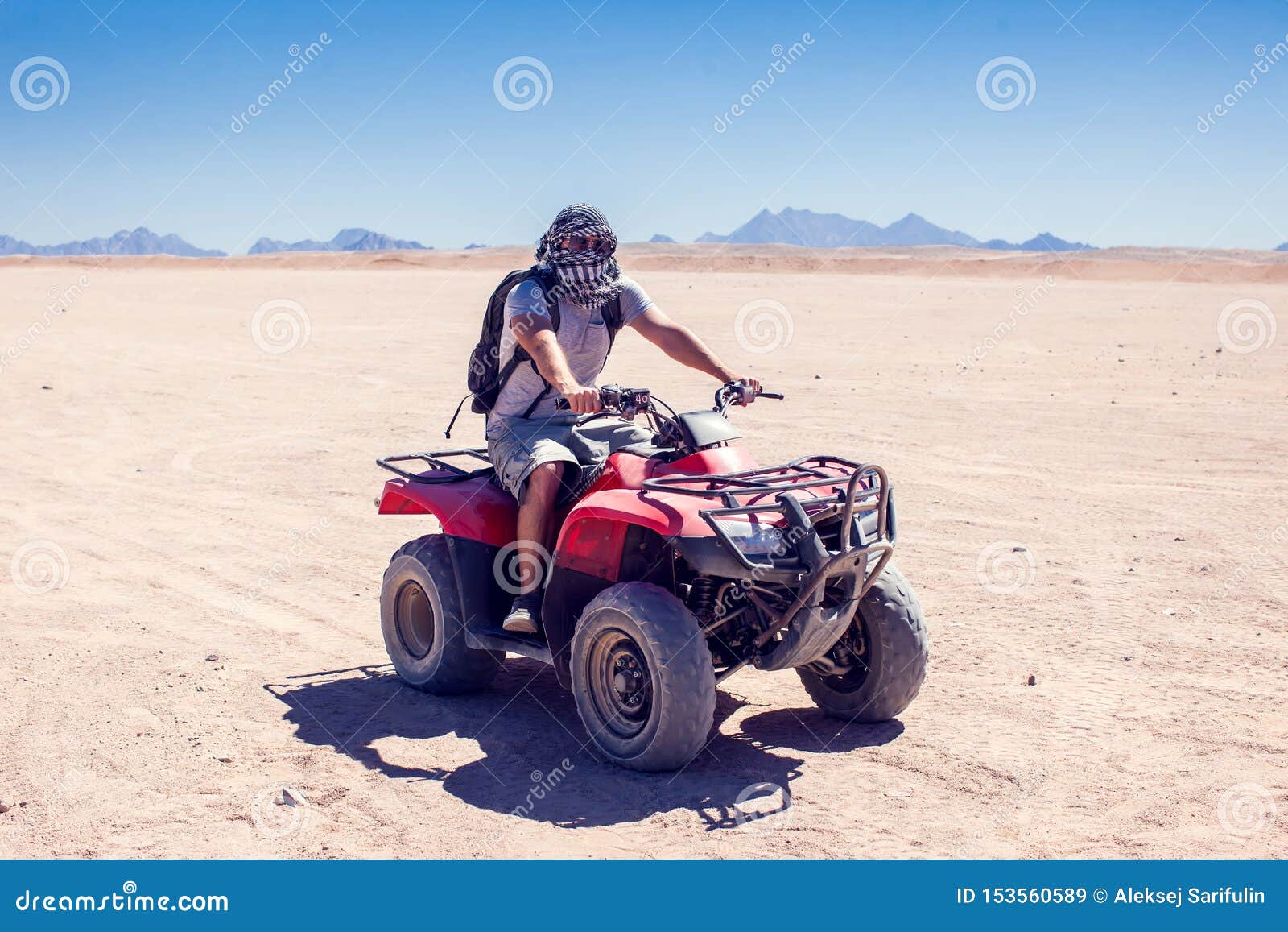 Quad Bikes Safari In Desert Near Sharm El Sheikh, Egypt. Powerful Fast