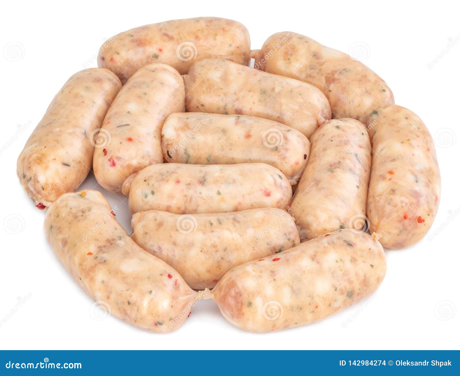 Group of Raw Sausage Isolated on White Background Stock Photo Image