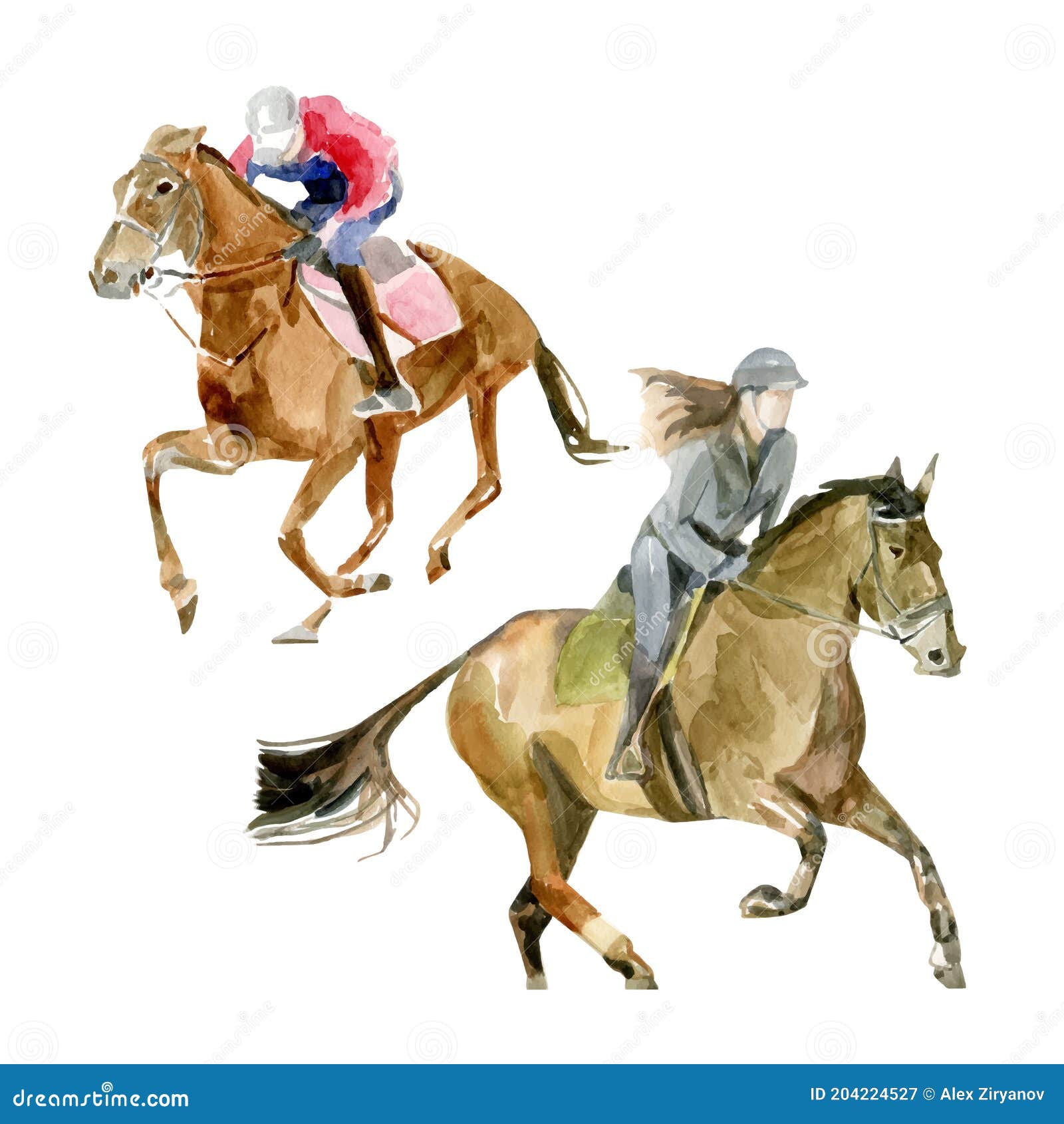 Girl And Man Riding Their Horses Watercolor Vector Illustration Stock Vector - Illustration Of Colors, Drawing: 204224527