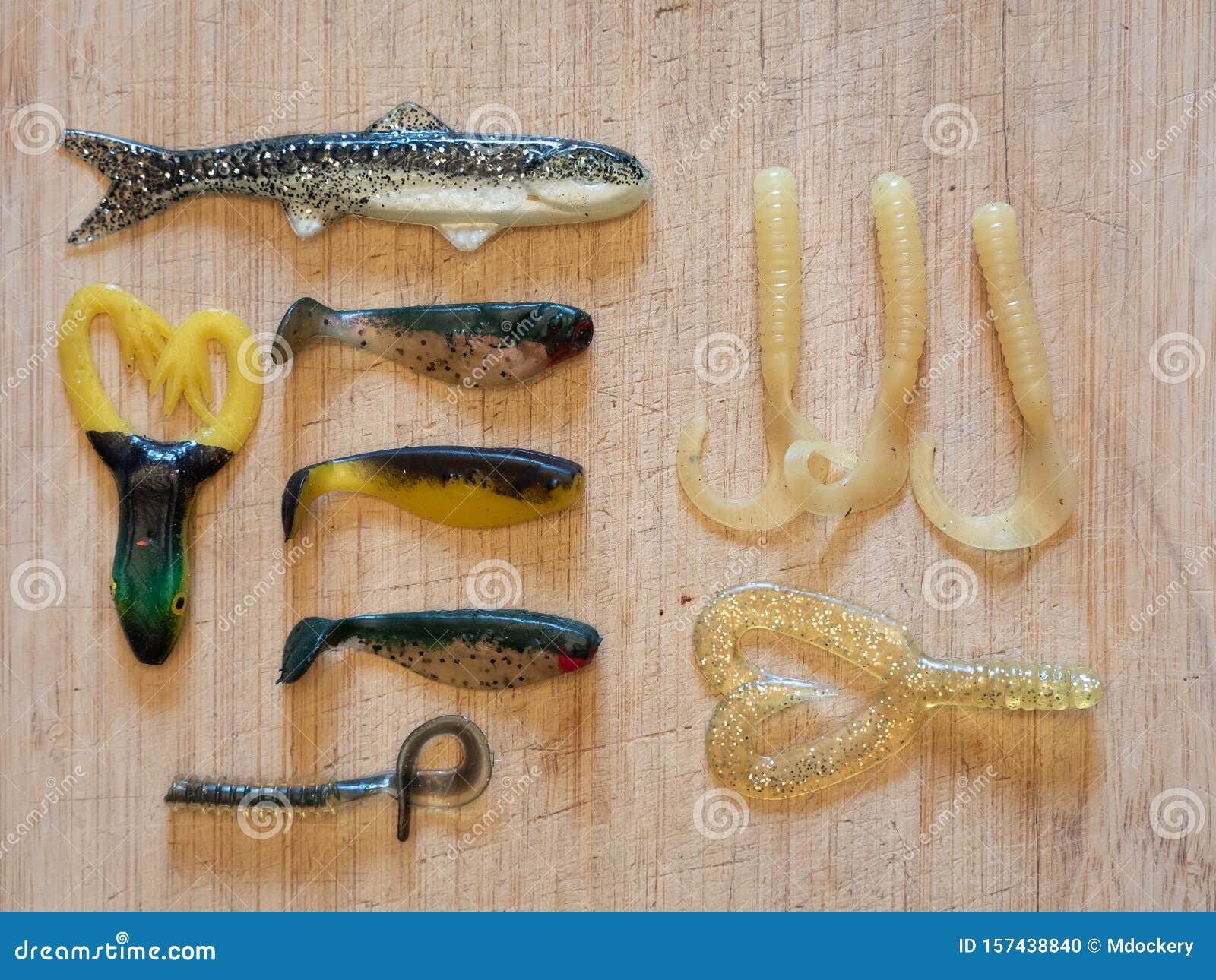 Group of Rubber Fishing Lures Stock Photo - Image of hook, arrangement:  157438840