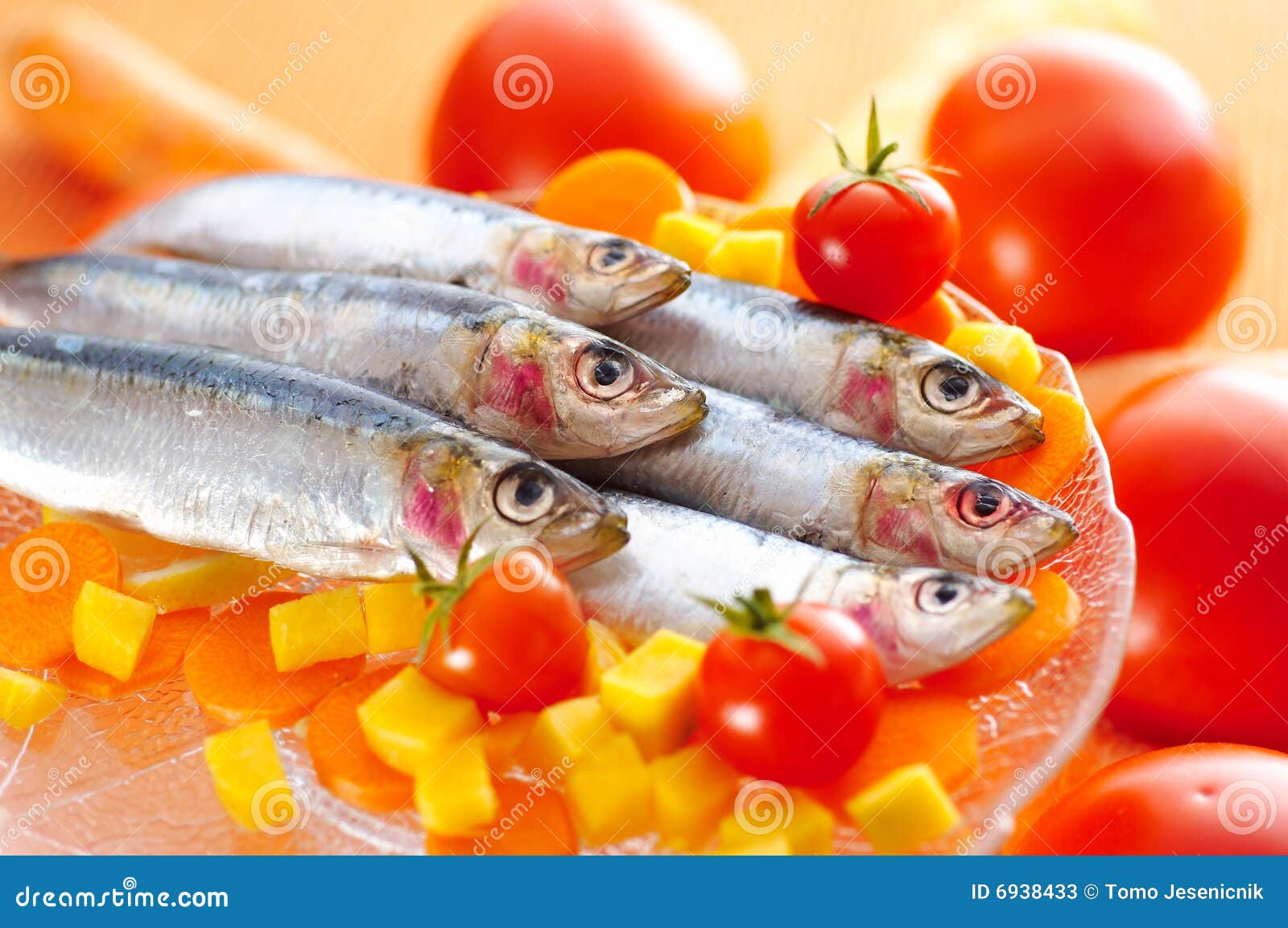 Group of Sardines on Different Vegetables Stock Image Image of corn