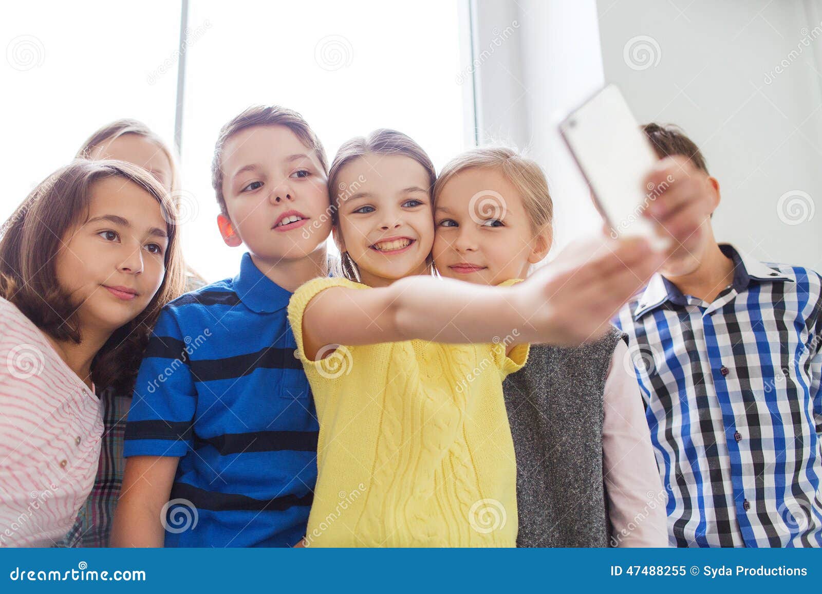 Group of School Kids Taking Selfie with Smartphone Stock Image - Image ...