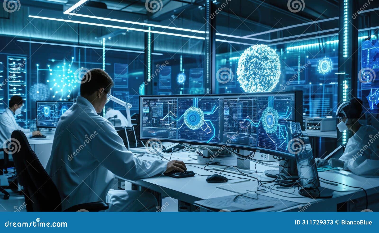 a group of scientists are working on computers in a lab aig41