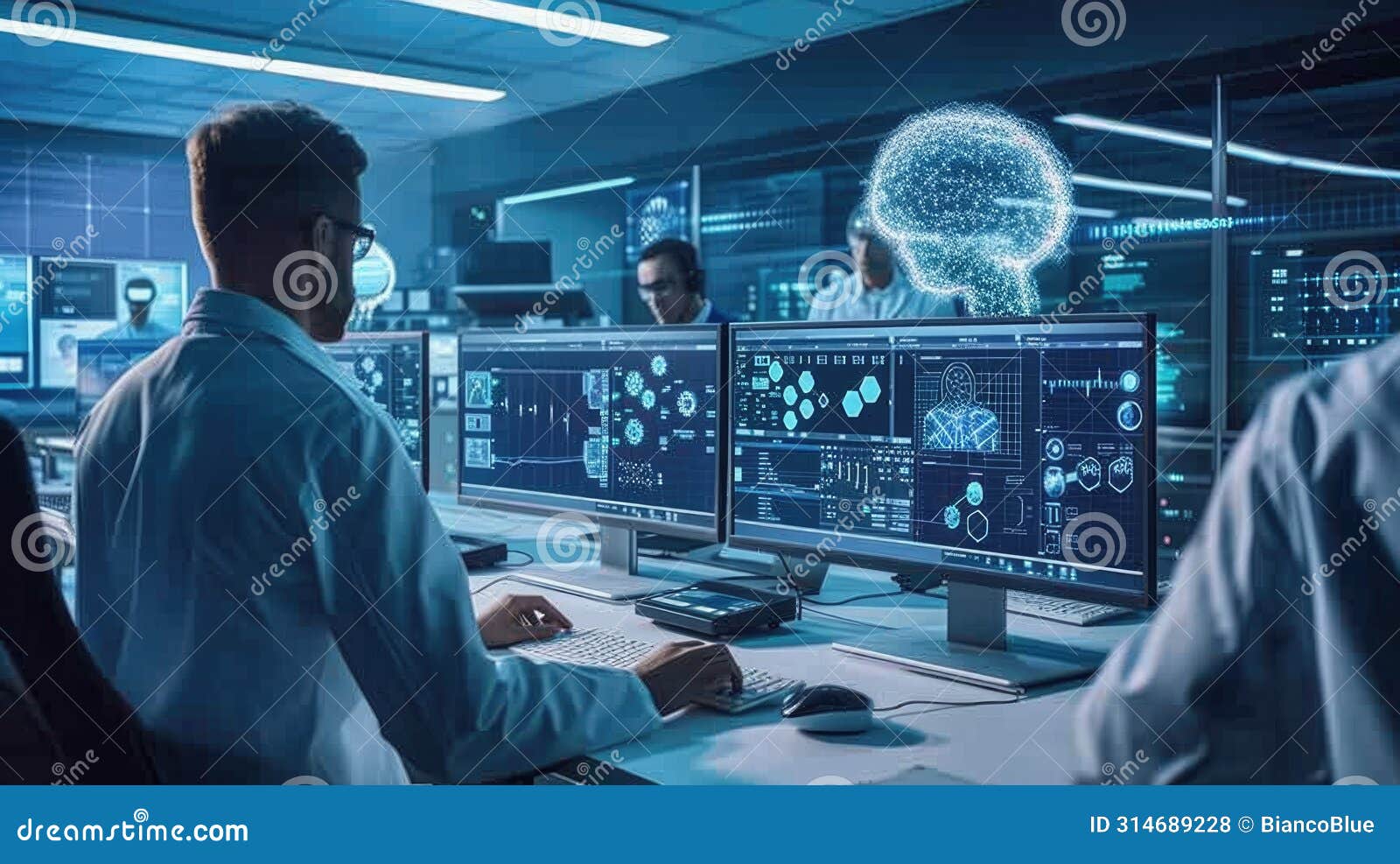 a group of scientists are working on computers in a lab aig41