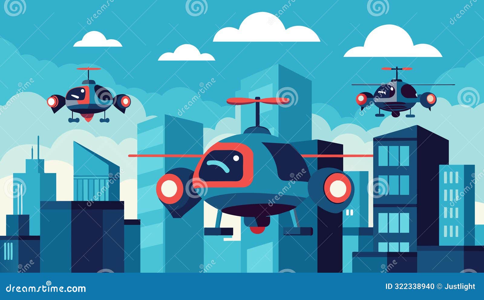 a group of selfpiloting air taxis hover in formation their advanced sensors detecting any potential collisions in the