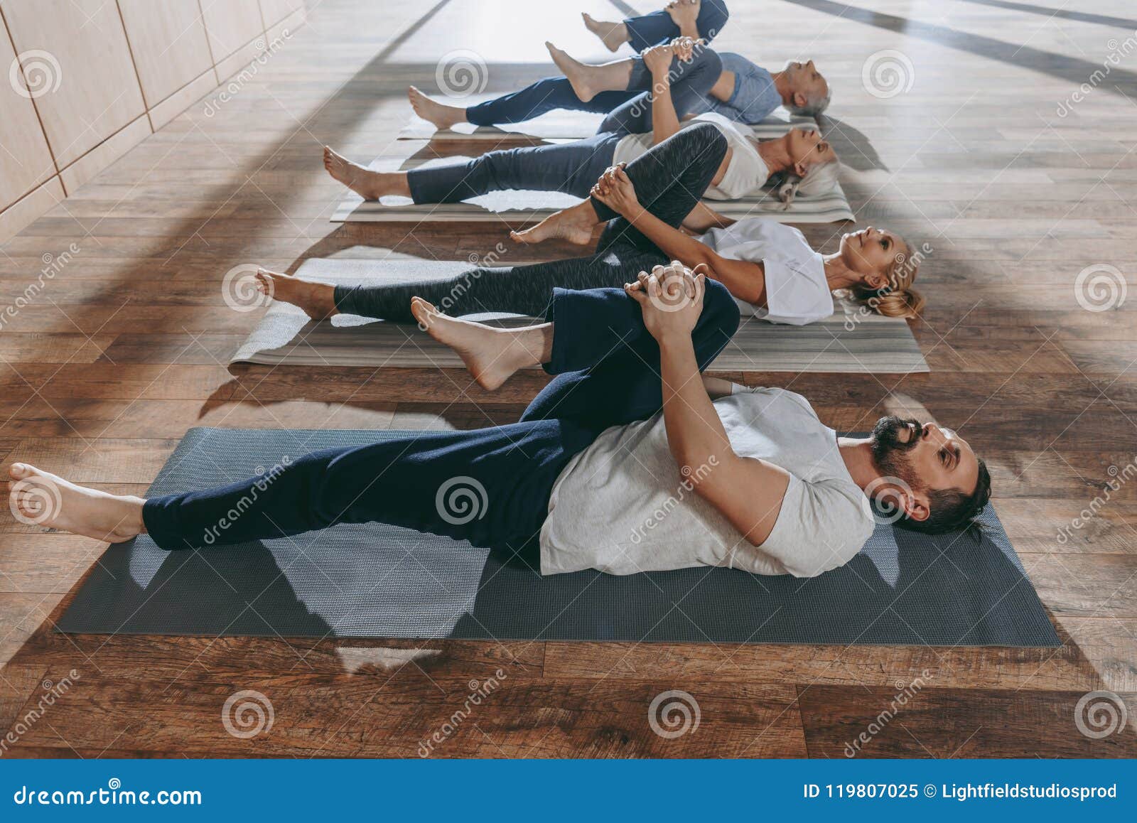 Group of Senior People Stretching in Yoga Mats Stock Image Image of