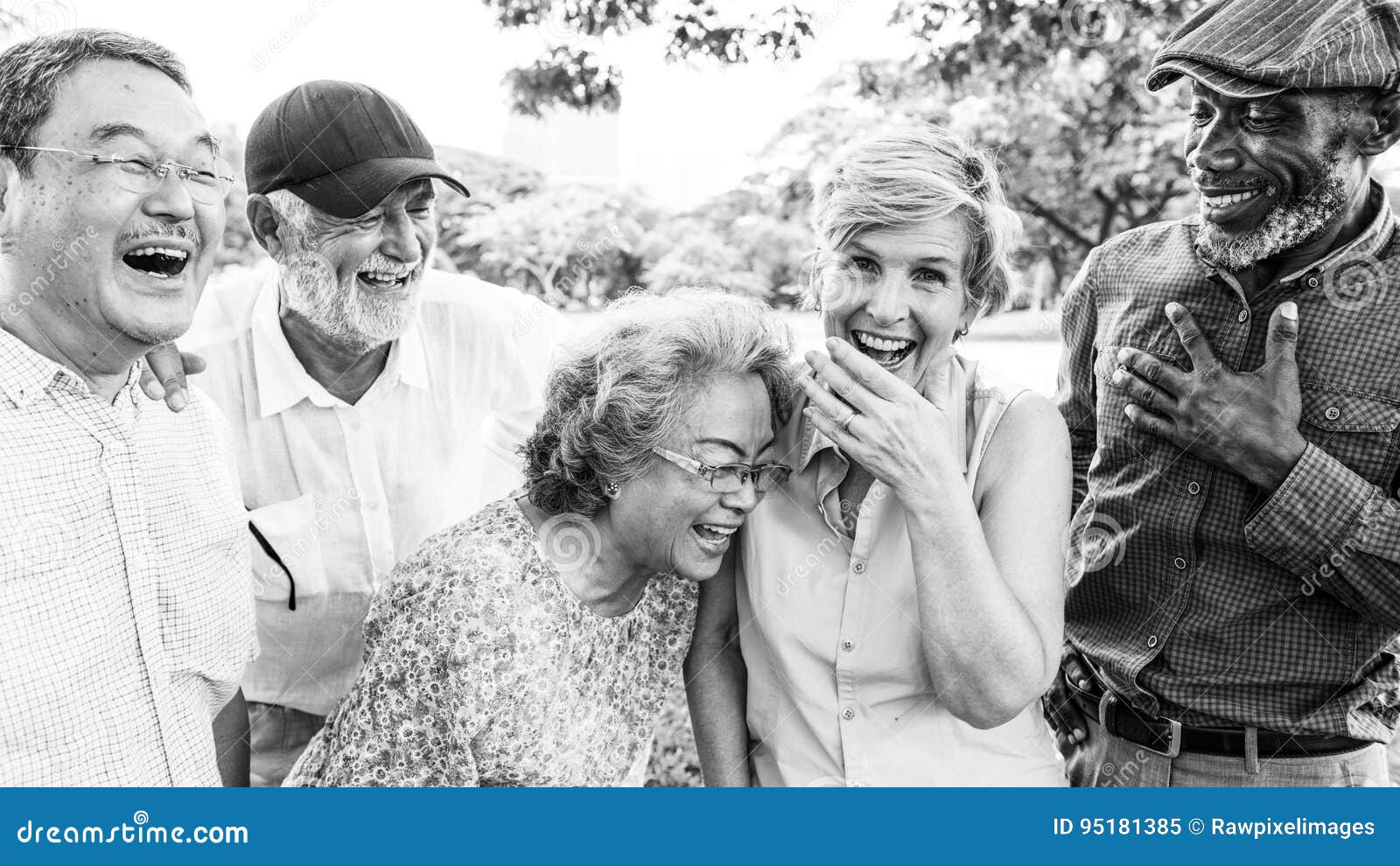 group of senior retirement friends happiness concept