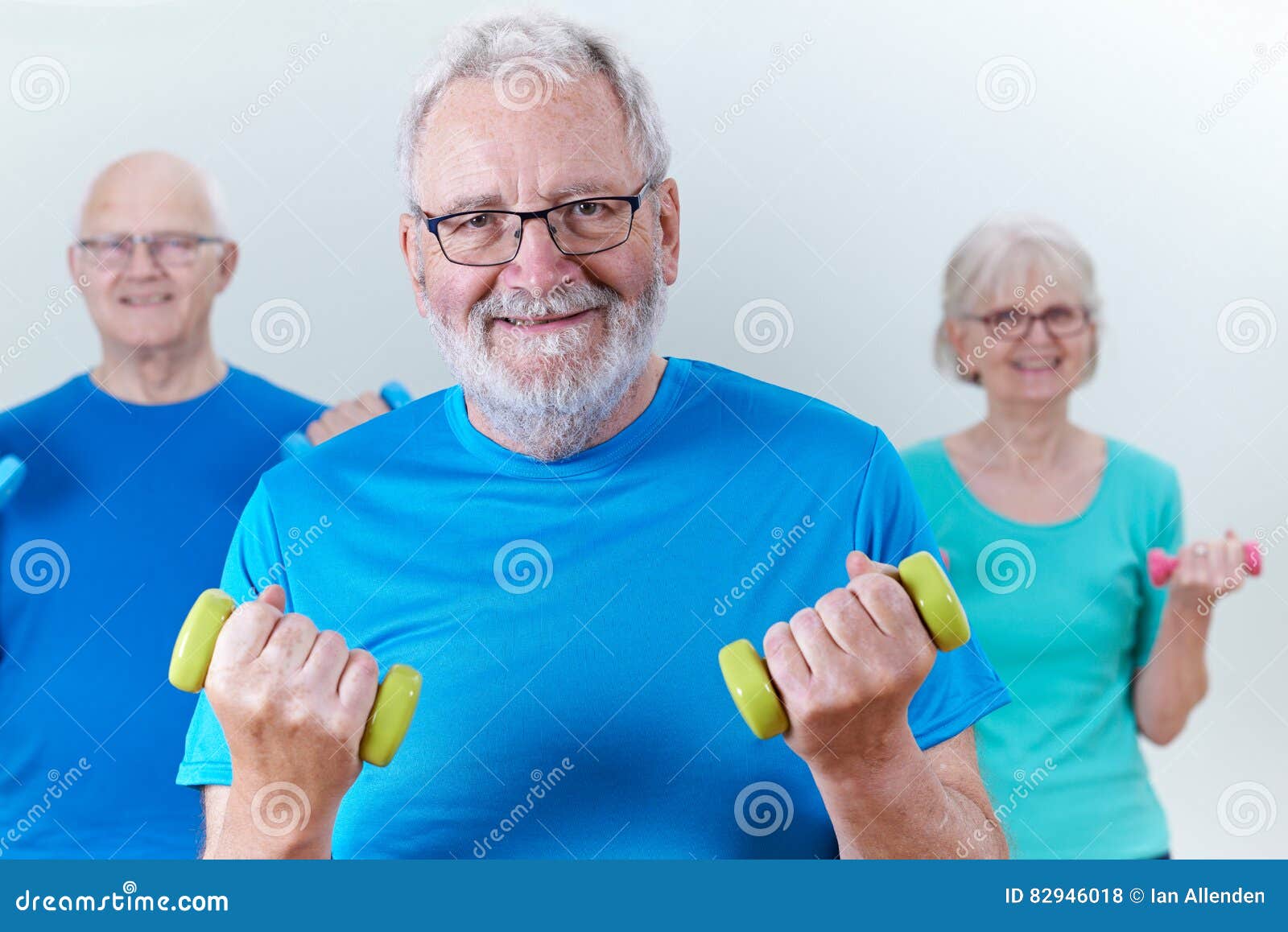 Group of Seniors in Fitness Class Using Weights Stock Photo Image of