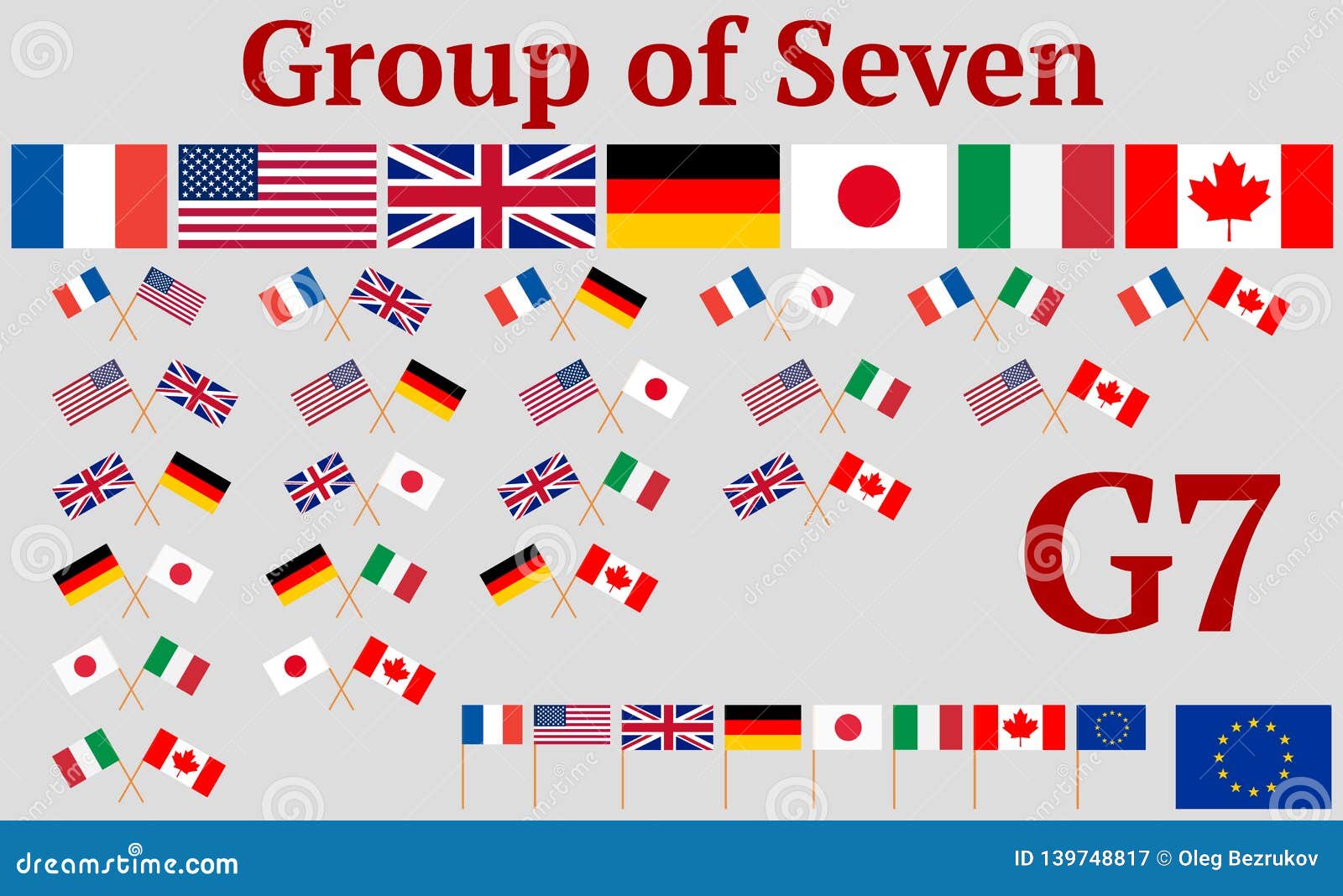 Group Of Seven. Set Of Flags Of G7 Member Countries ...