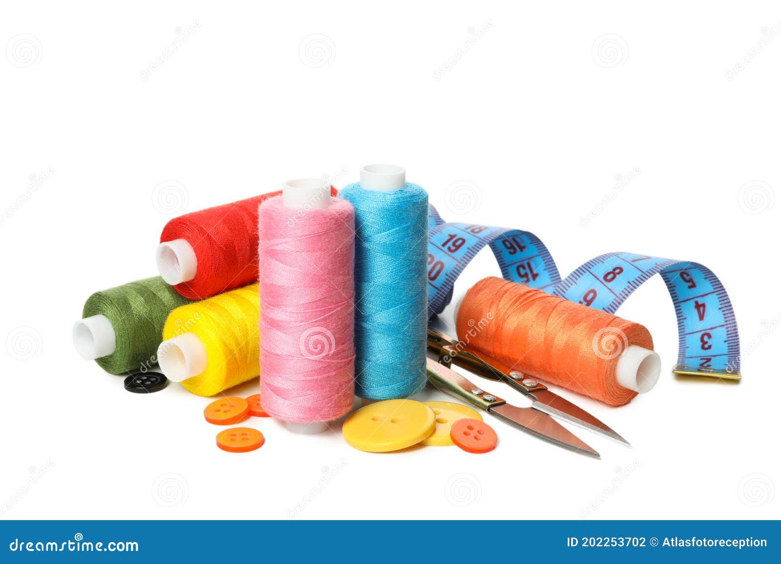 Group of Sewing Supplies Isolated on White Background Stock Photo