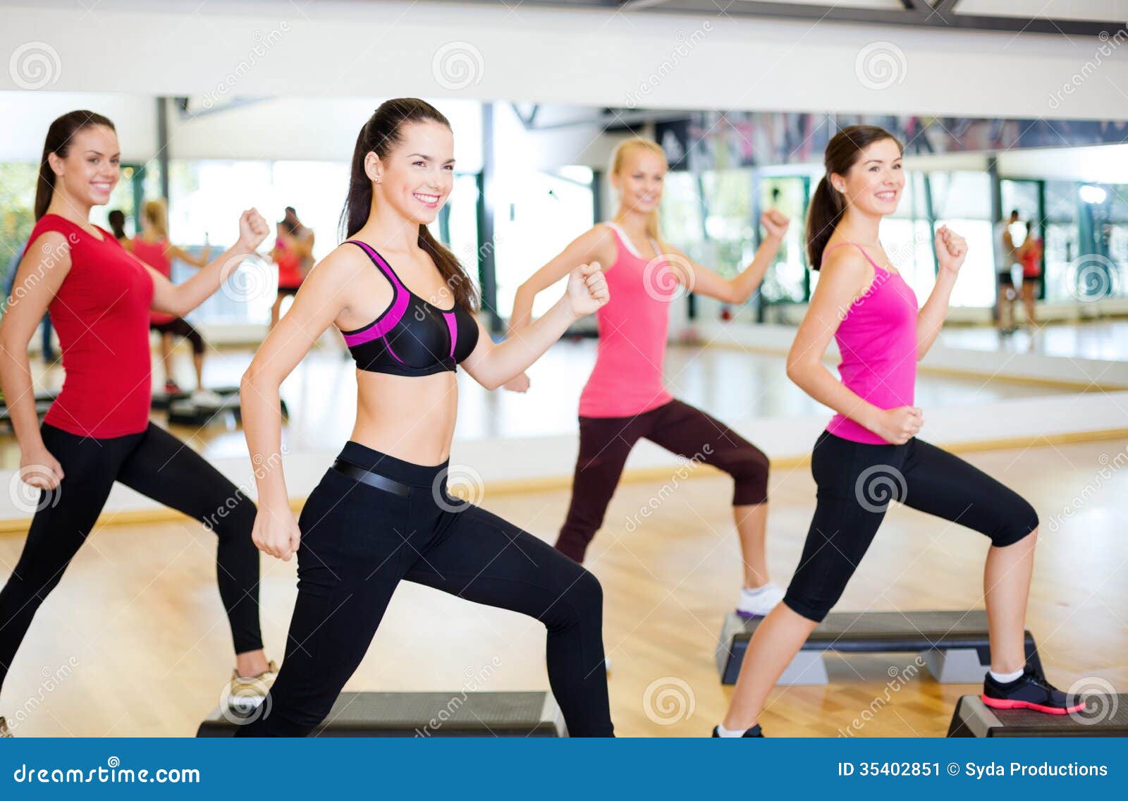 Group Of Smiling People Doing Aerobics Stock Image  Image: 35402851